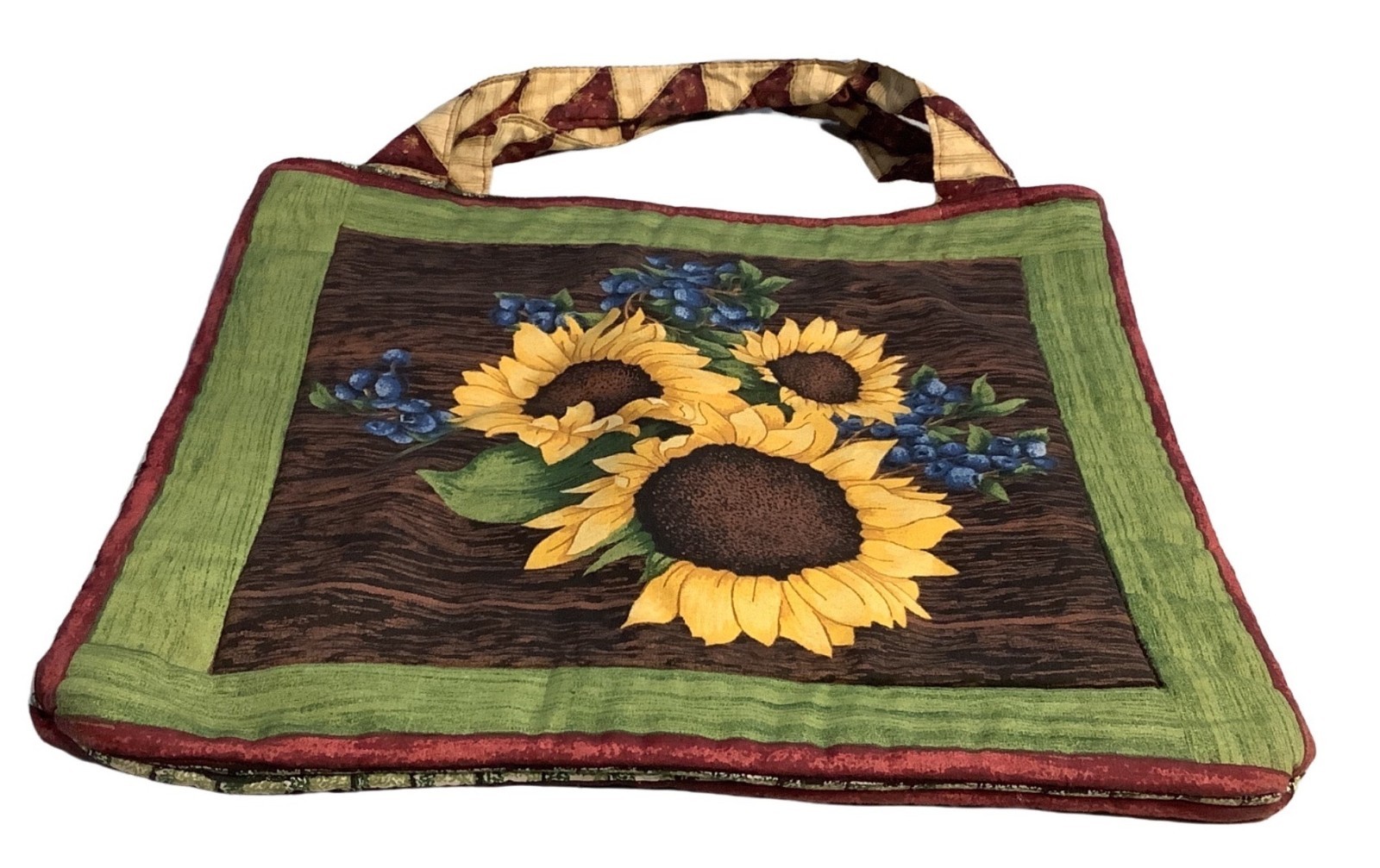 Sunflower Handmade Bag Shopping Crafting Reusable Birdhouse Blueberries 14”x 16”