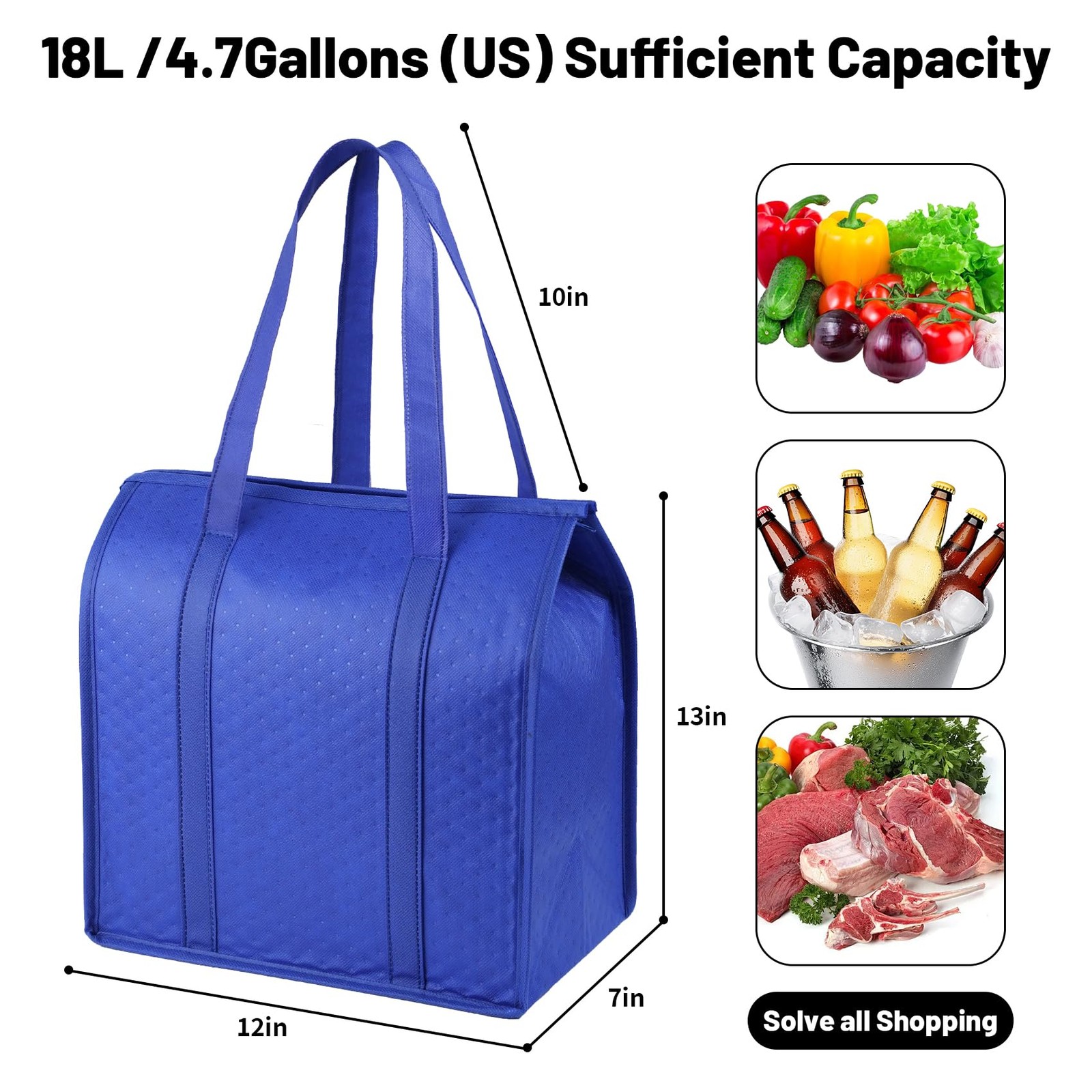 Reusable Grocery Bags 10 Pack Zippered Top Protable Cooler Bag Insulated Shop…
