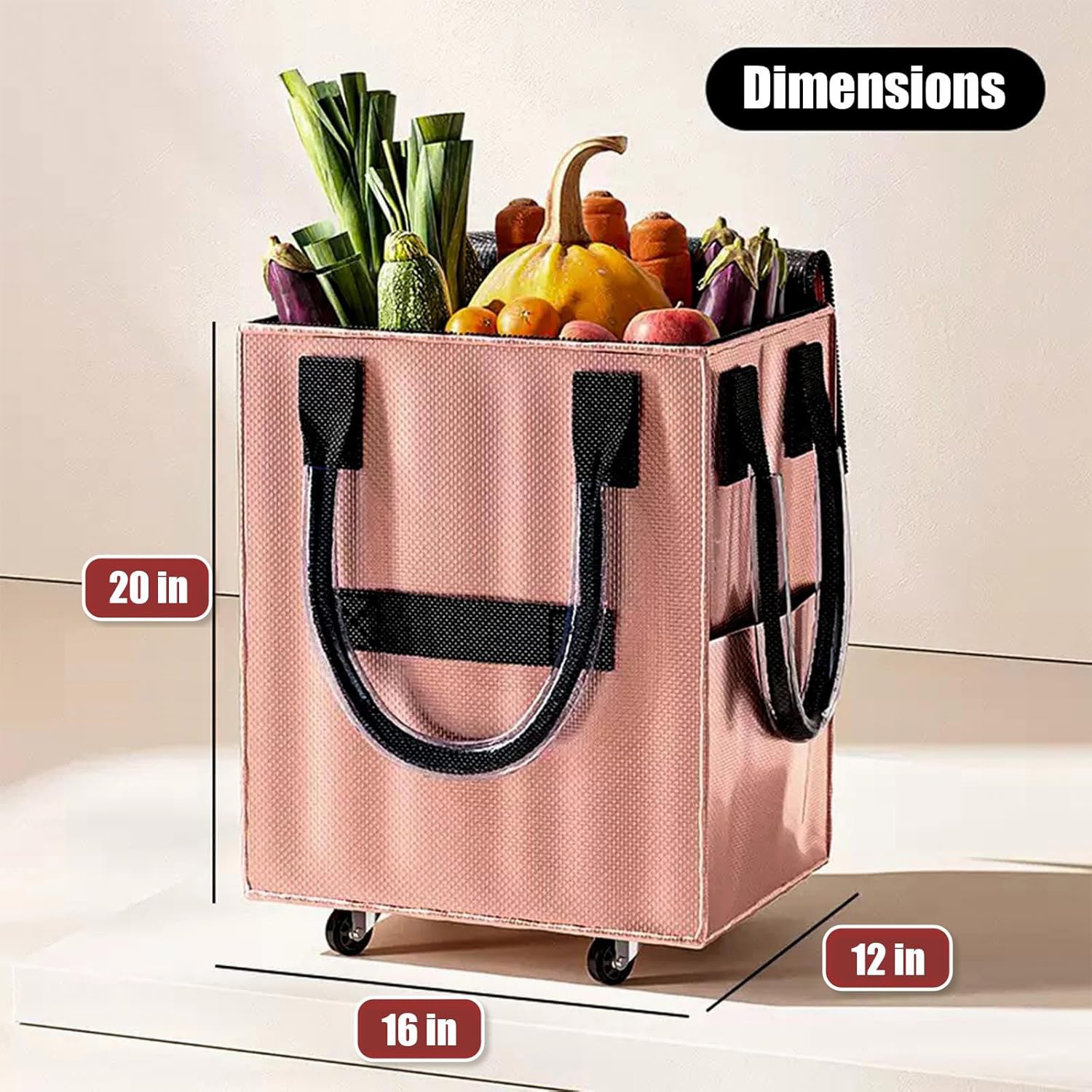 Medium Reusable Grocery Bag on Wheels Heavy Duty Rolling Shopping Tote w/ Handle