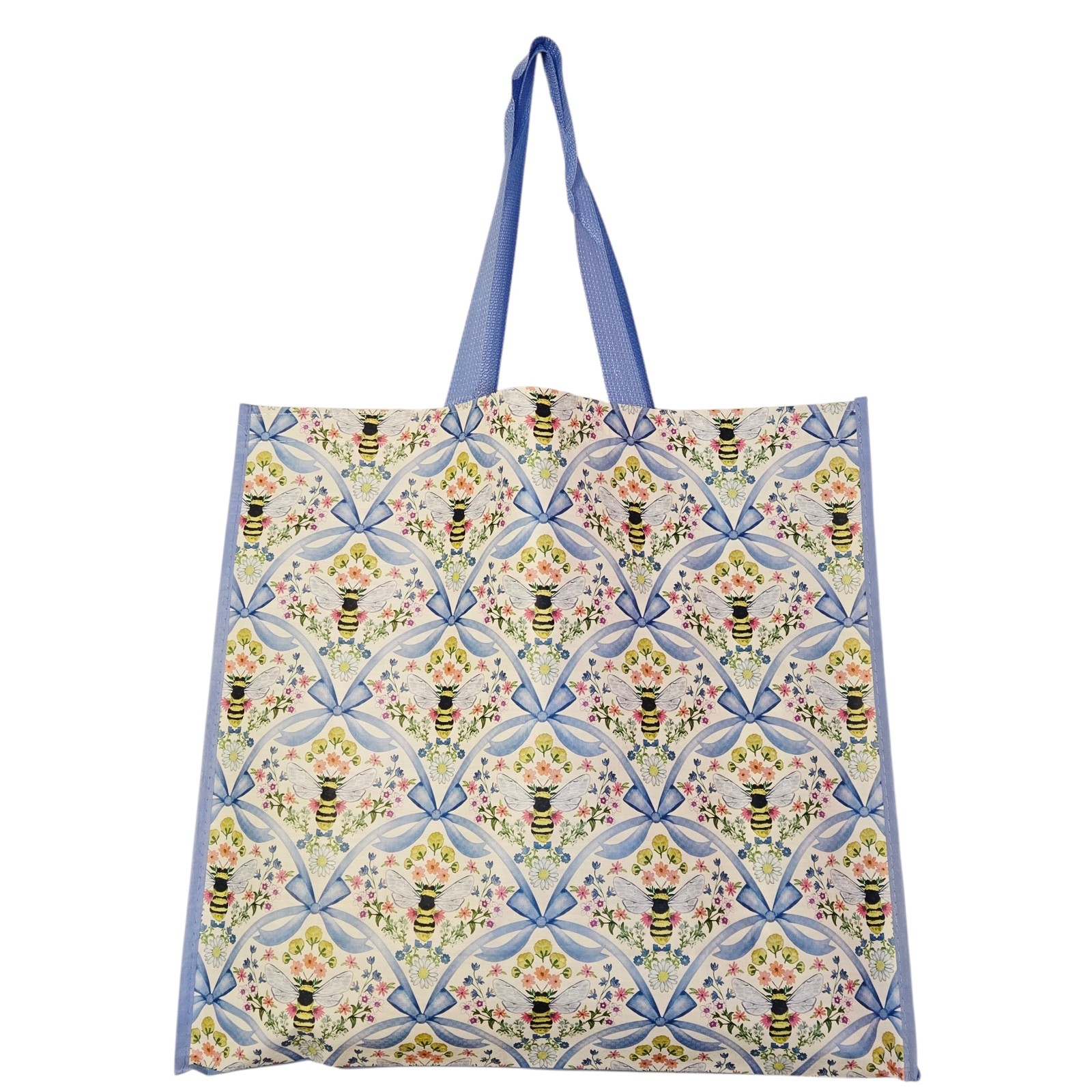 Bumble Bees Bee Floral Blue Bows Ribbon Gift Shopping Tote Cute Bag TJMaxx