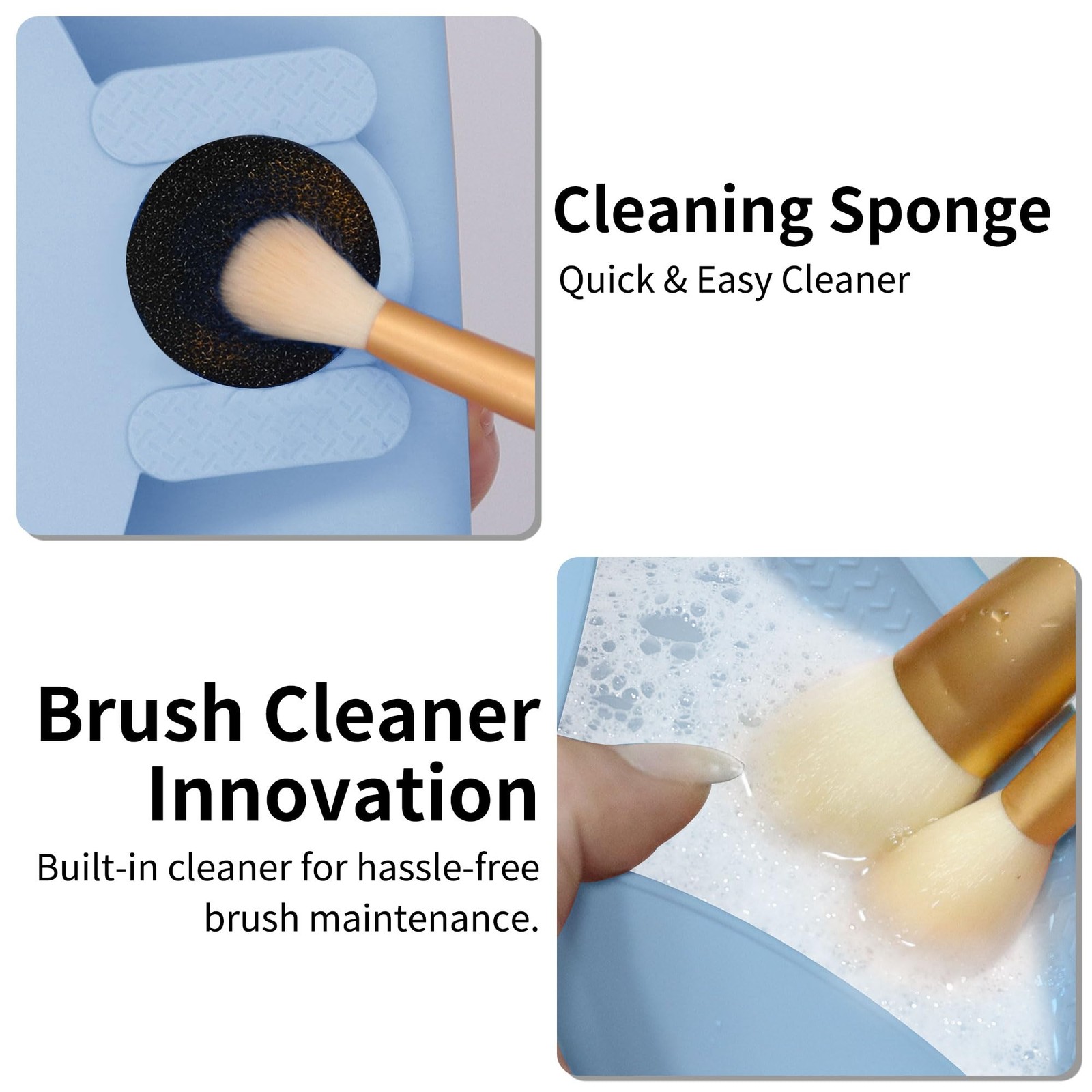 DivaDwell Depot Travel Makeup Brush Holder with Cleaning Pad -Silicone Azure