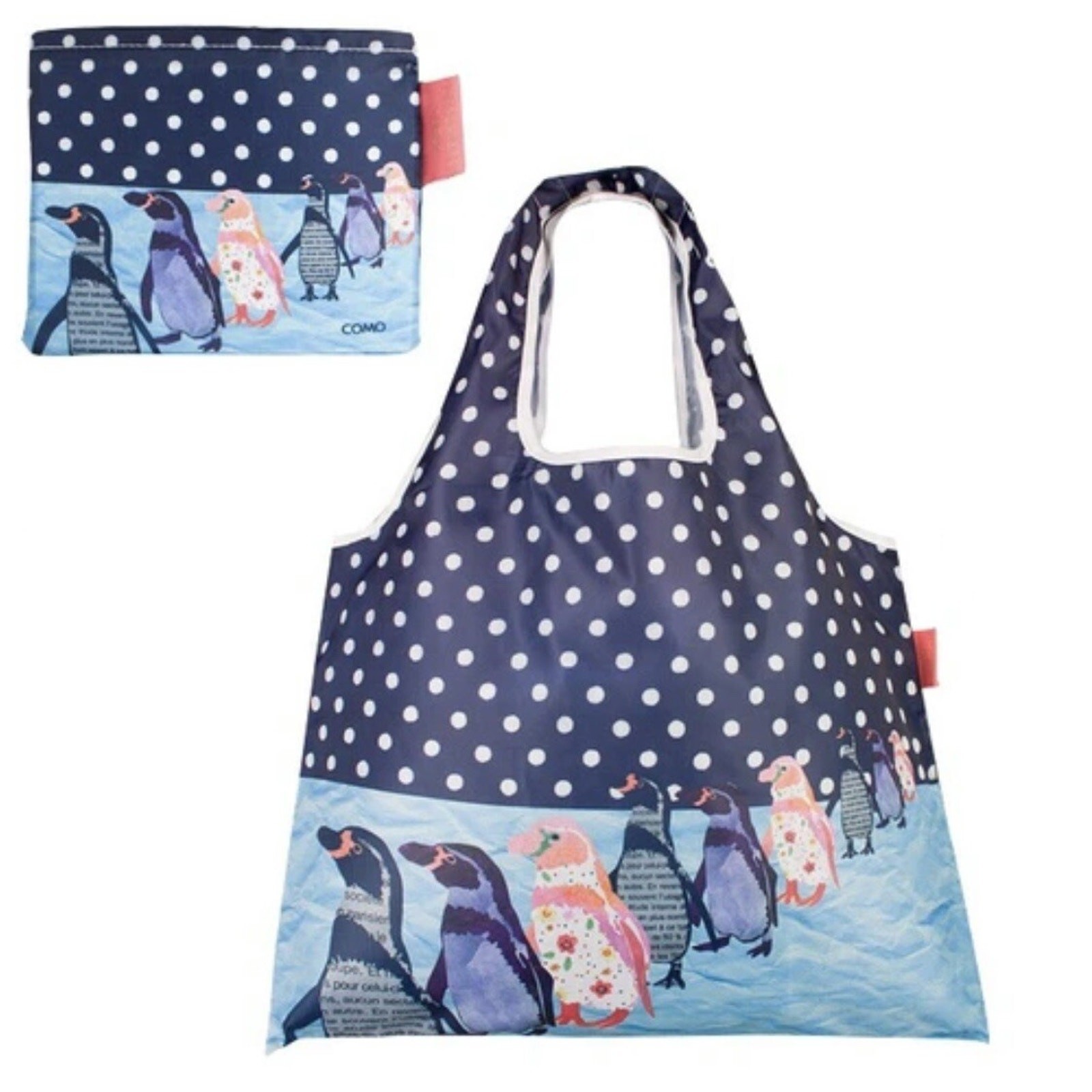Bag & Craft Kit Penguins Reusable Shopping Eco Tote, Wool Felt Polka Dots NWT