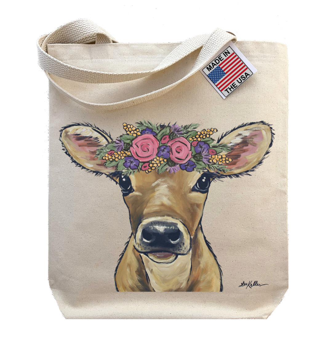 Cow Tote Bag, Cow Art on tote bag, ‘Bambi’ with Flower Crown