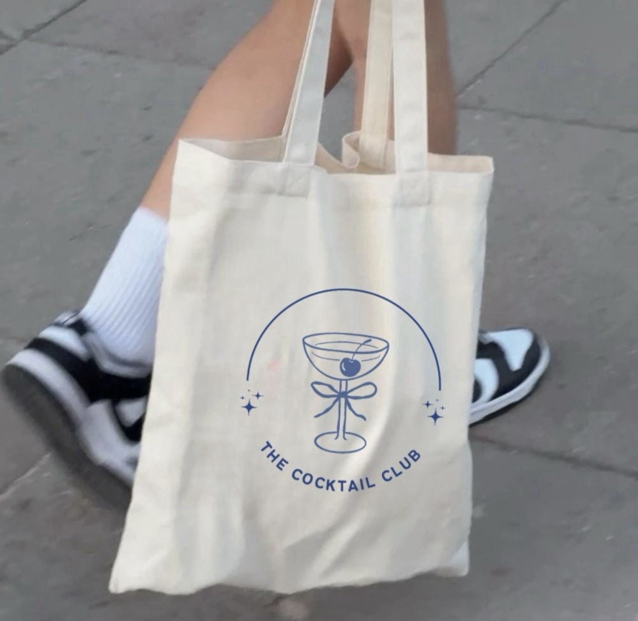 The Cocktail Club Canvas Tote Bag Reusable Foldable Large Beige Graphic Print