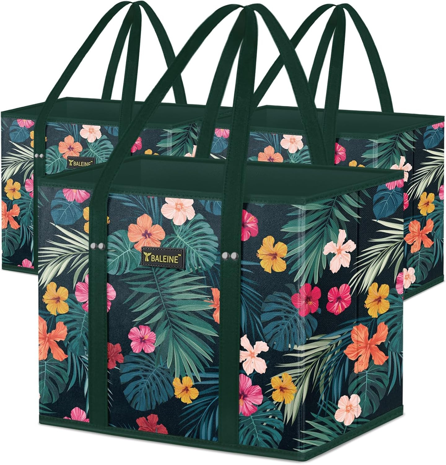 3Pk Reusable Grocery Bags, Foldable Shopping Bags for Groceries with Reinforced