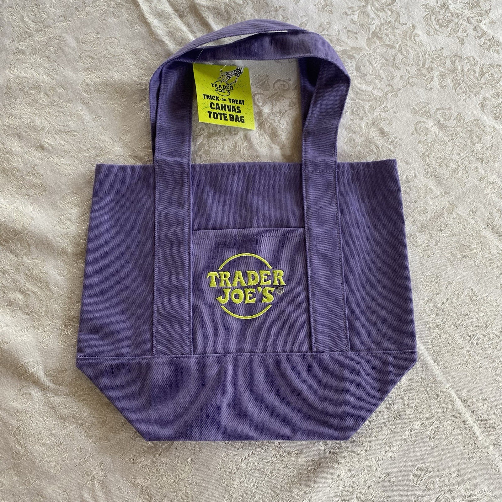 Trader Joe’s – Mini Canvas Tote Bag – Purple & Green – Limited Edition – New