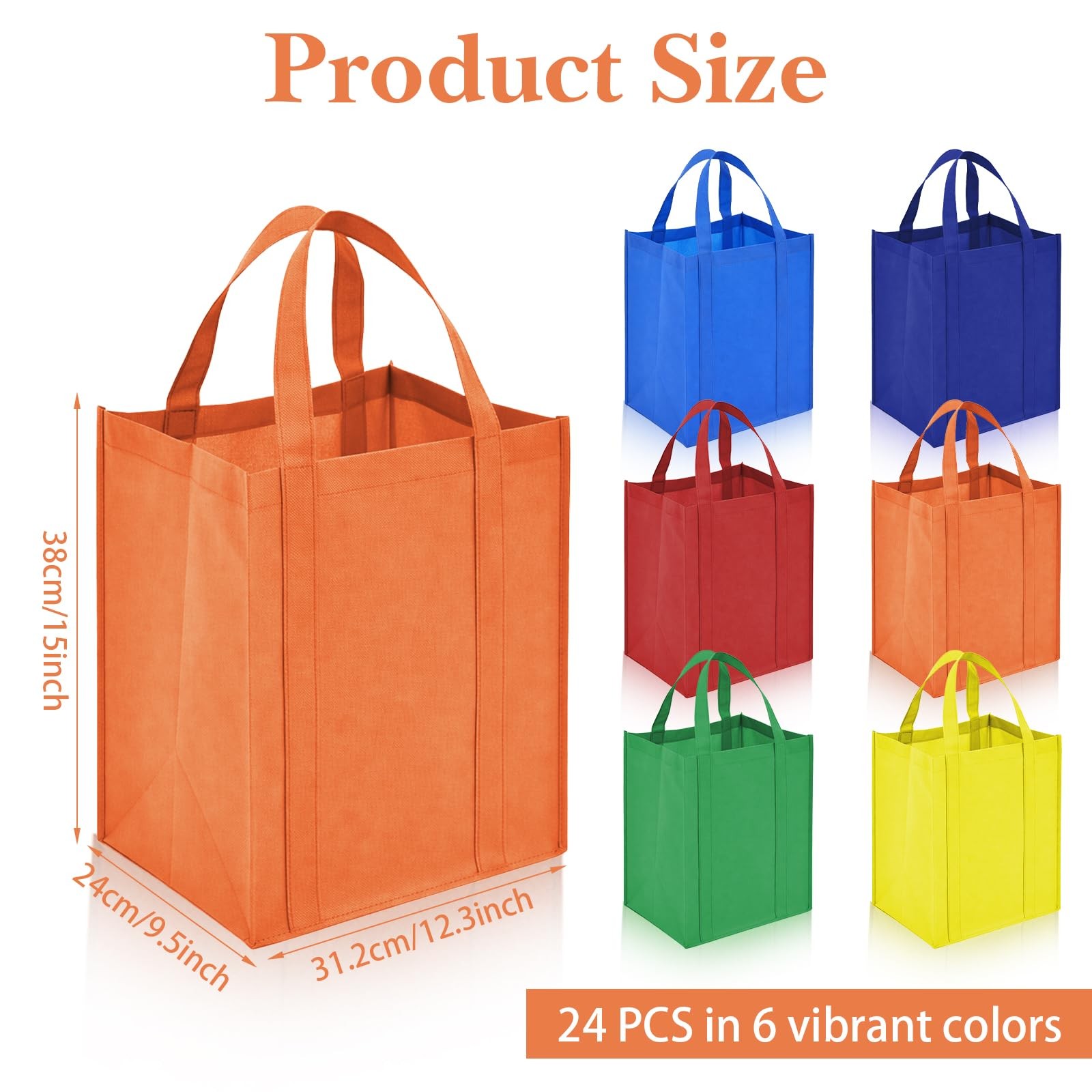 24 PCS 40 Lbs 6 Assorted Colors Heavy Duty Reusable Grocery Shopping Totes