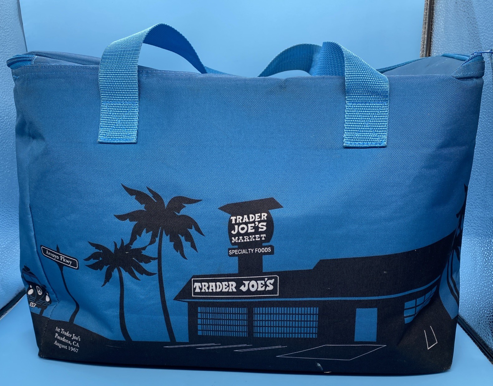 1st Trader Joe’s Store Insulated Cooler Tote Bag Blue Zip Grocery Pasadena 1967