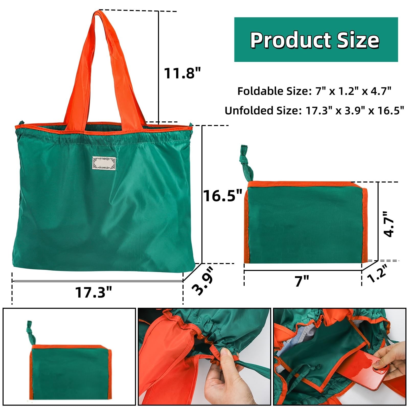4 Pack Reusable Shopping Bags, Foldable Grocery Bags with Handles, Large Ligh…