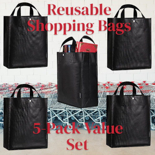 Oricsson 5-Pack Reusable Utility Tote Bags – Foldable • Reinforced Handles 20.5L