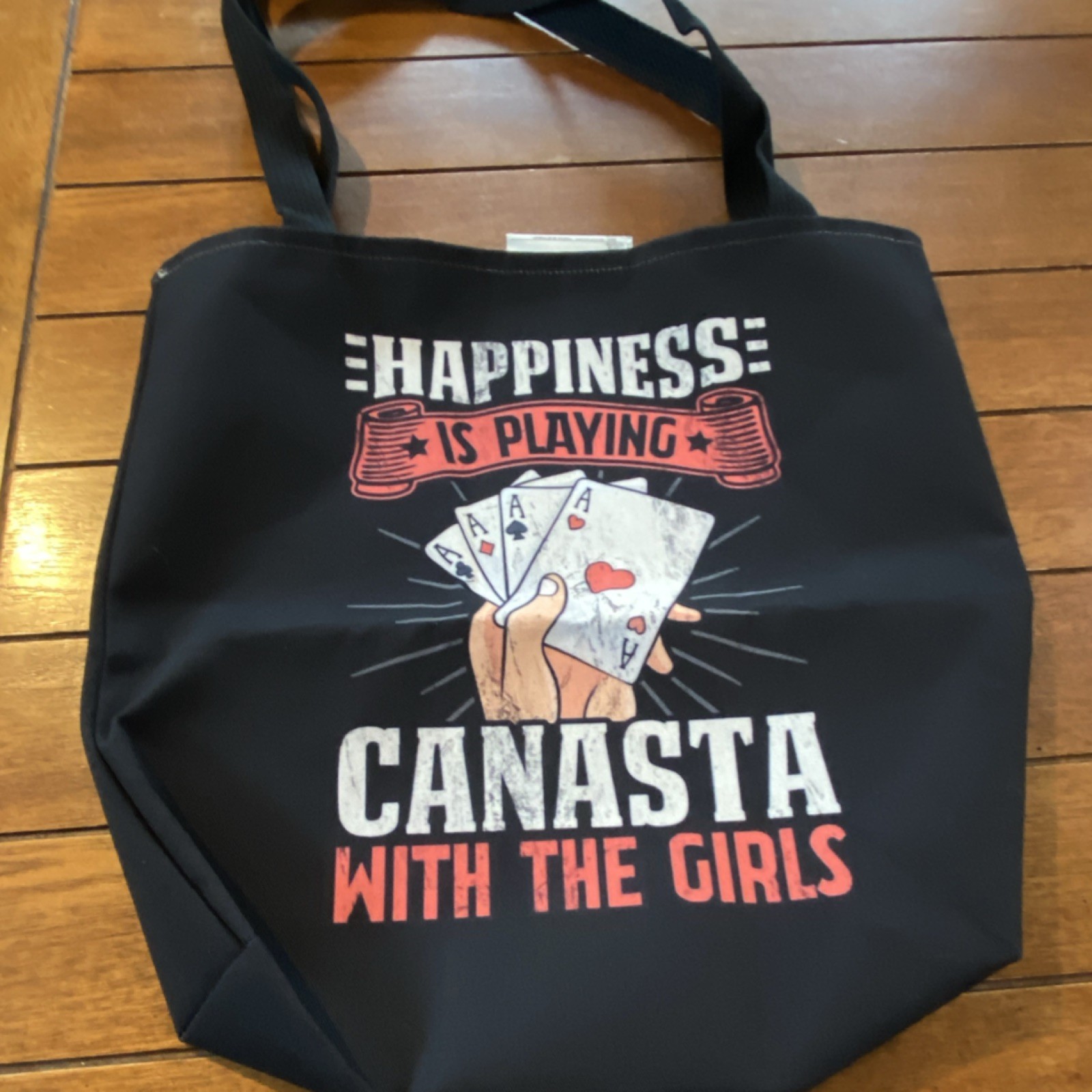 Black Polyester Foldable Reusable Shopping Bag All-Over Pattern Canasta Girls