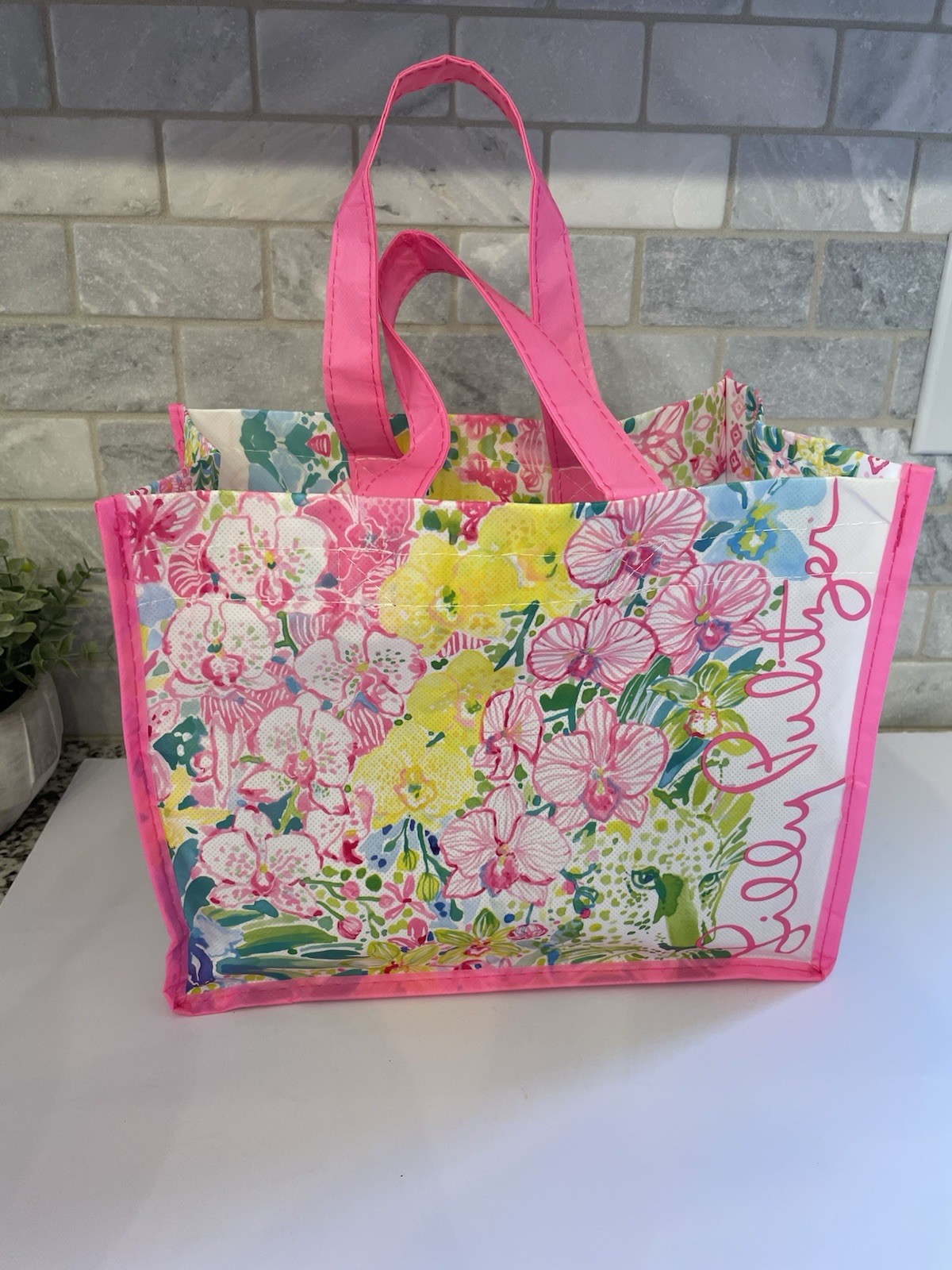 Lilly Pulitzer Tiger & Floral Garden Pink Reusable shopping Bag