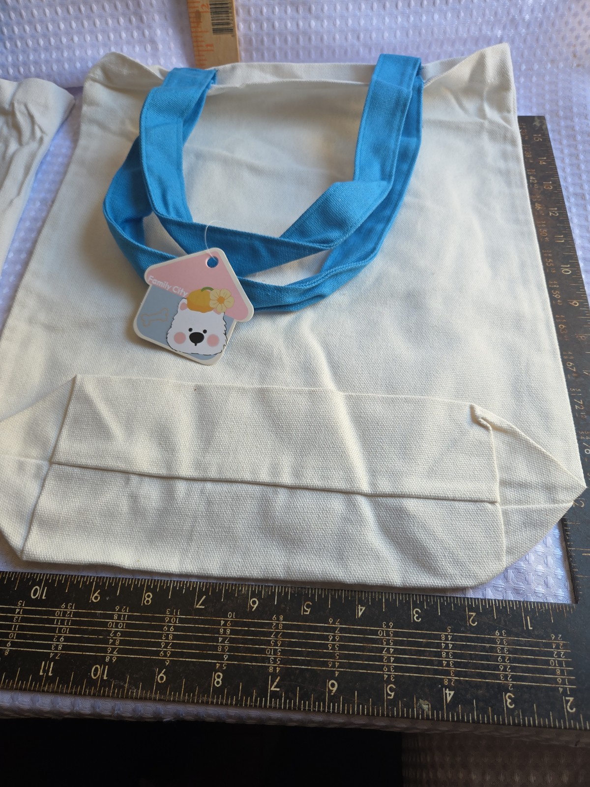White & Light Blue Canvas Foldable Reusable Shopping Bag with Text Print Lot Of2