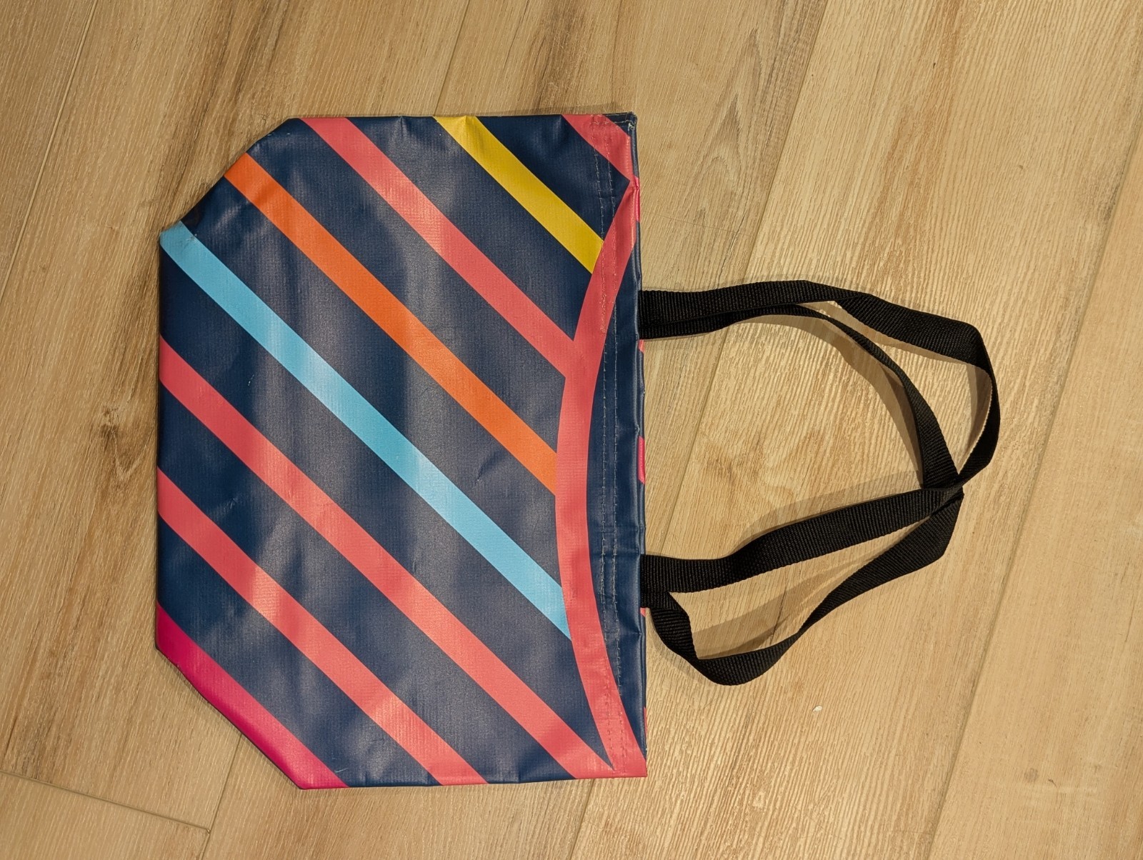 Rare New York City Flatiron Blue Striped Vinyl Tote, Reusable NYC Shopping Bag