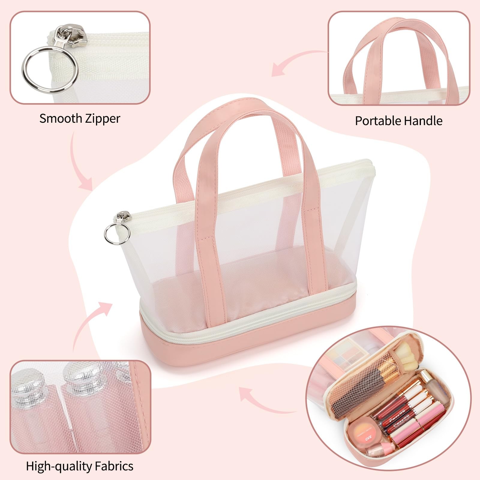 Small Multi-Functional Makeup Bag for Teens and (Pack of 1), 03ws_Pink