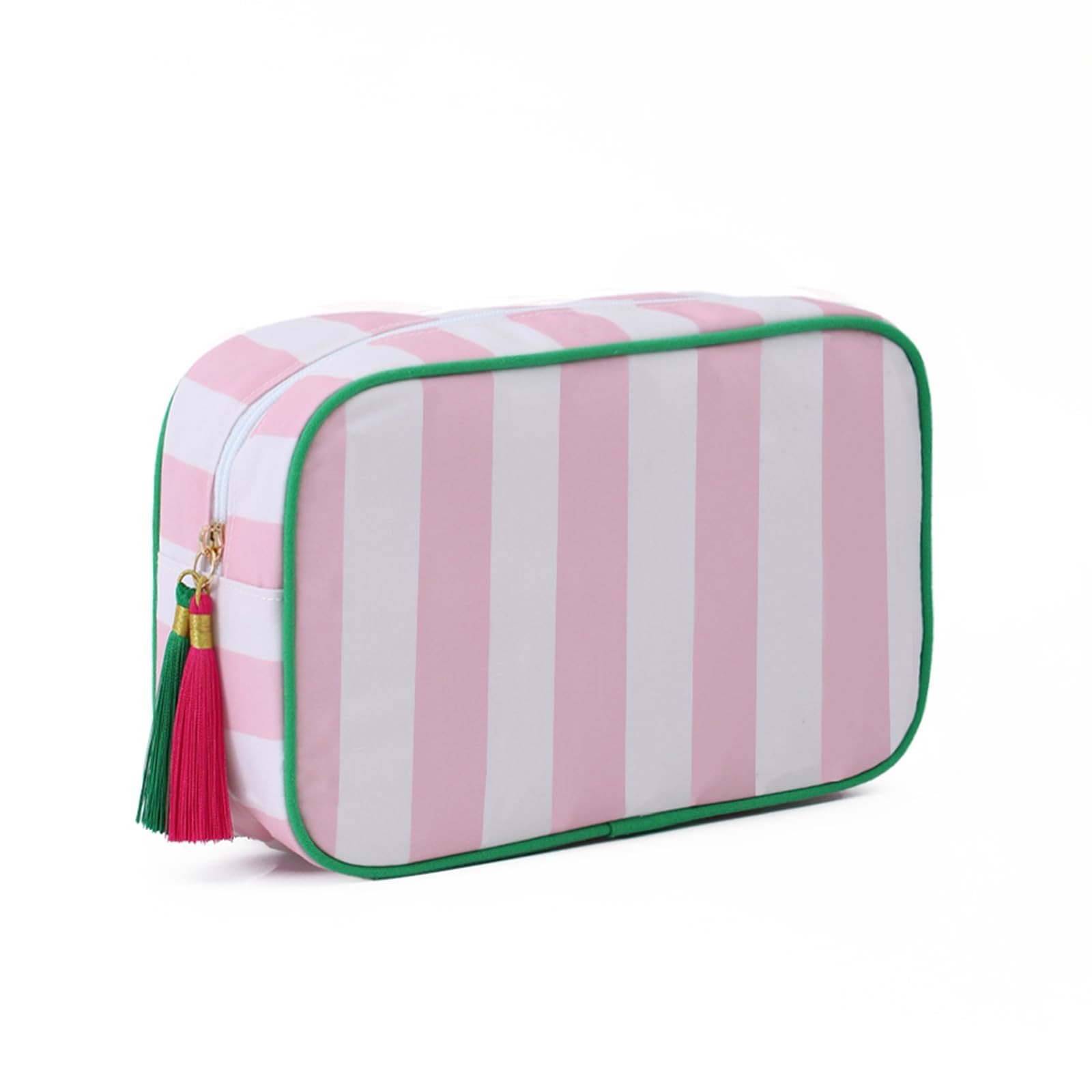 EMBRUNIOICE Stripe Makeup Bag Travel Cosmetic Organizer White & Pink