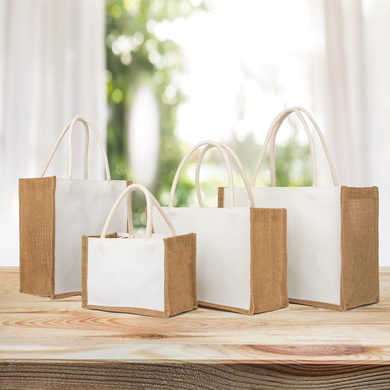 6 PCS Jute Burlap Reusable Grocery Tote Bags With Handles DIY
