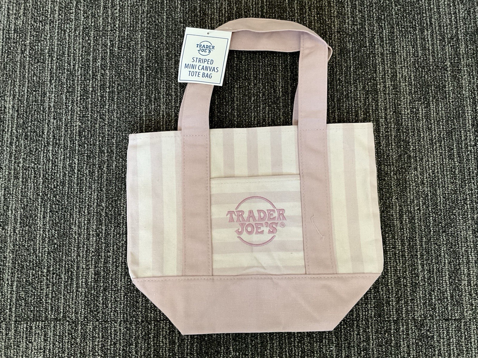 Trader Joe’s Stripped Mini Canvas Tote Bag 10.5″x13″ Pink/White