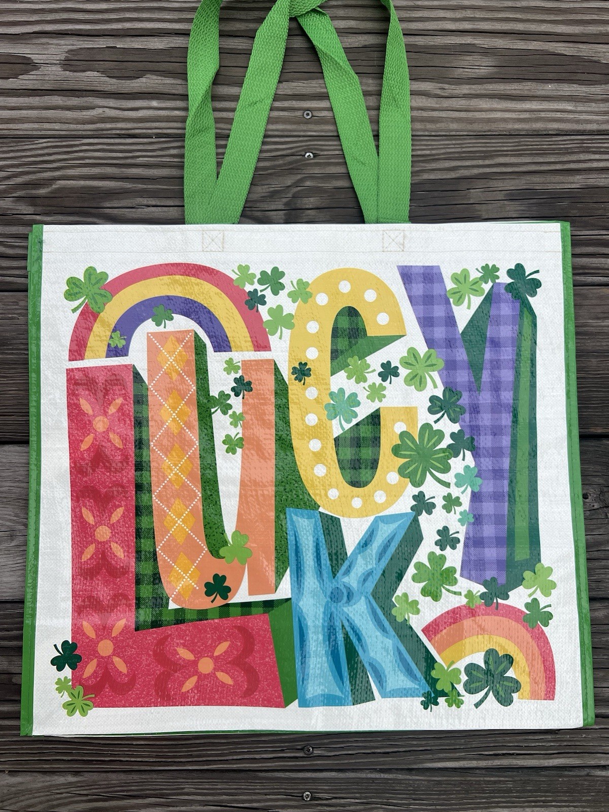 LUCKY 🍀 Shopping Bag St. Patrick’s Patty’s Clovers Rainbow 🌈 Reusable NEW
