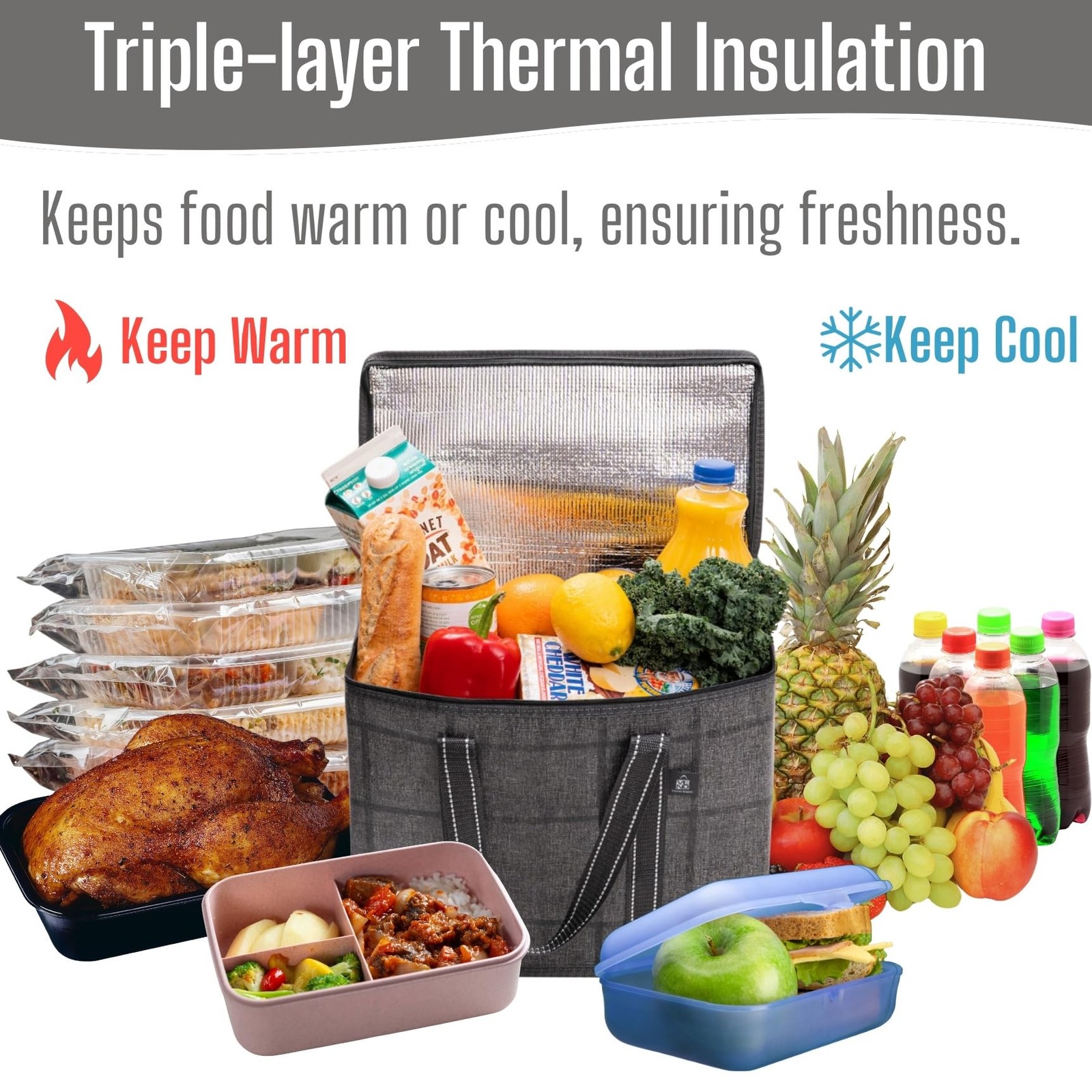 2 Pack Cooler Bag and Insulated Grocery Bags for Food Delivery, Collapsible C…