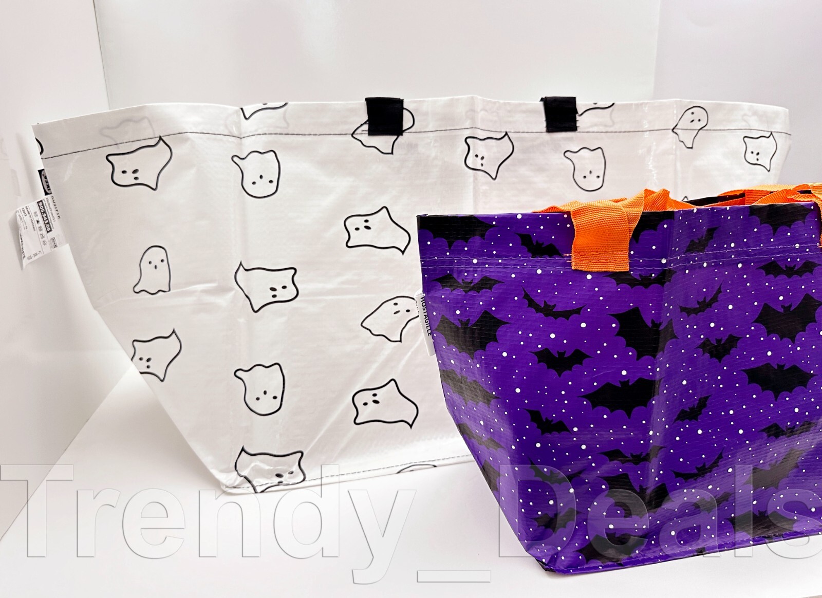 SET of 2 – Ikea KUSTFYR HÖSTAGILLE Large & Small Shopping Tote Bag Bats, Ghosts