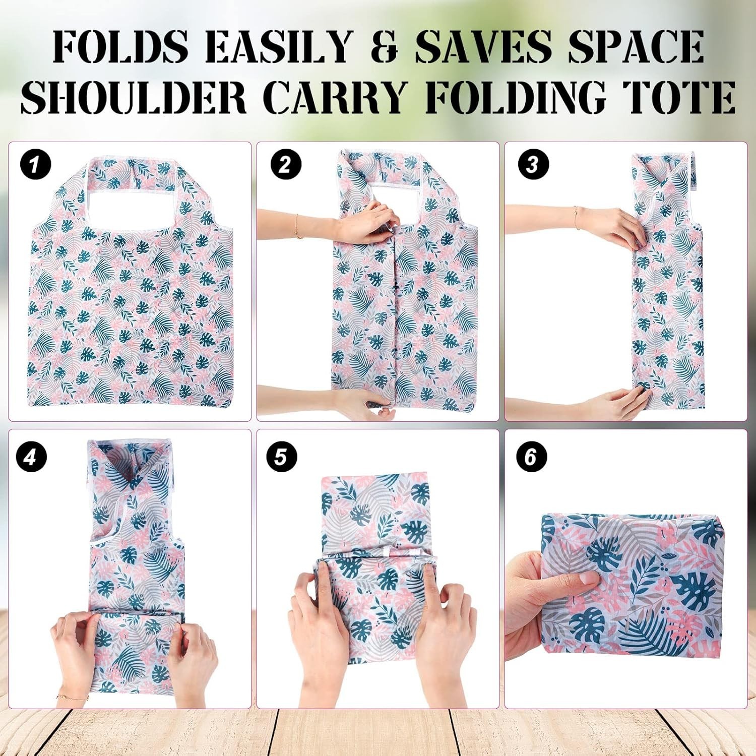 Reusable Shopping Bags Set – 24 Lightweight Floral Totes for Grocery