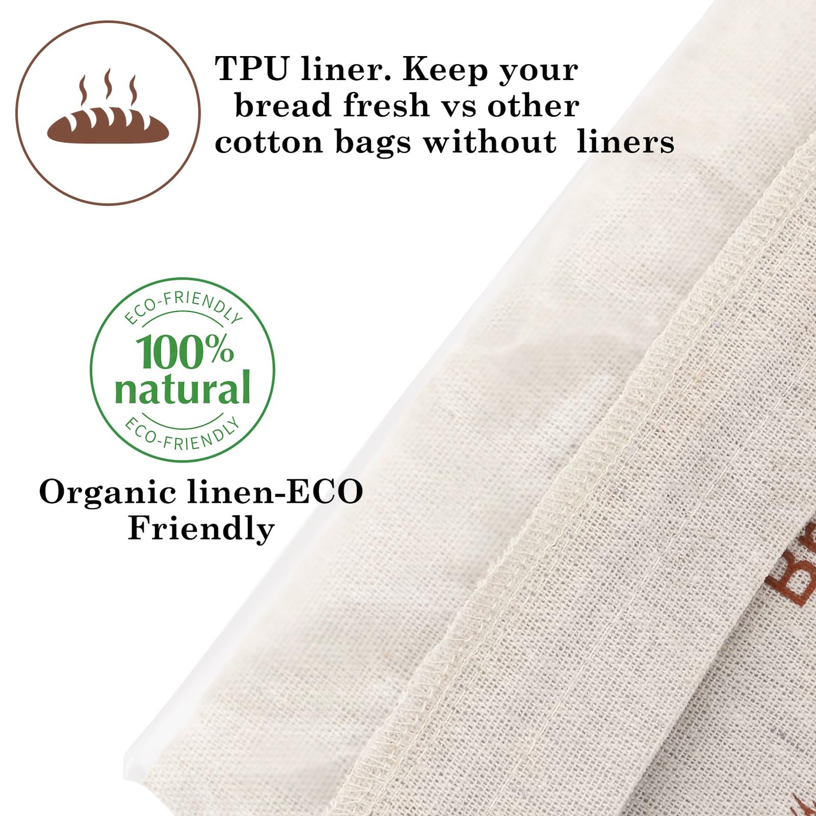 2 Pack Reusable Linen Bread Storage Bags with 15×12 inches, 2 patterns