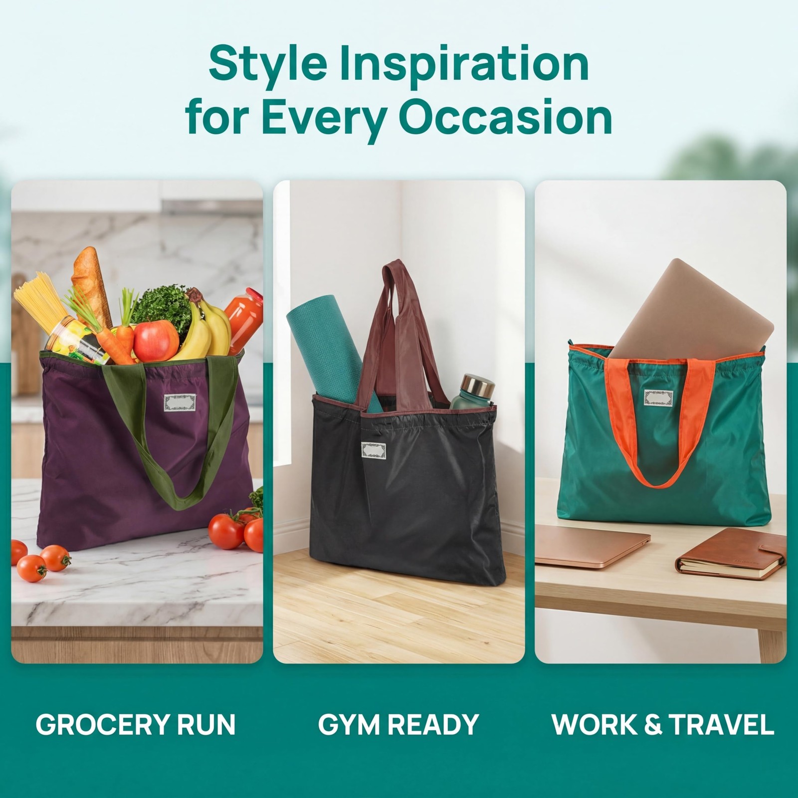 4 Pack Reusable Shopping Bags, Foldable Grocery Bags with Handles, Large Ligh…