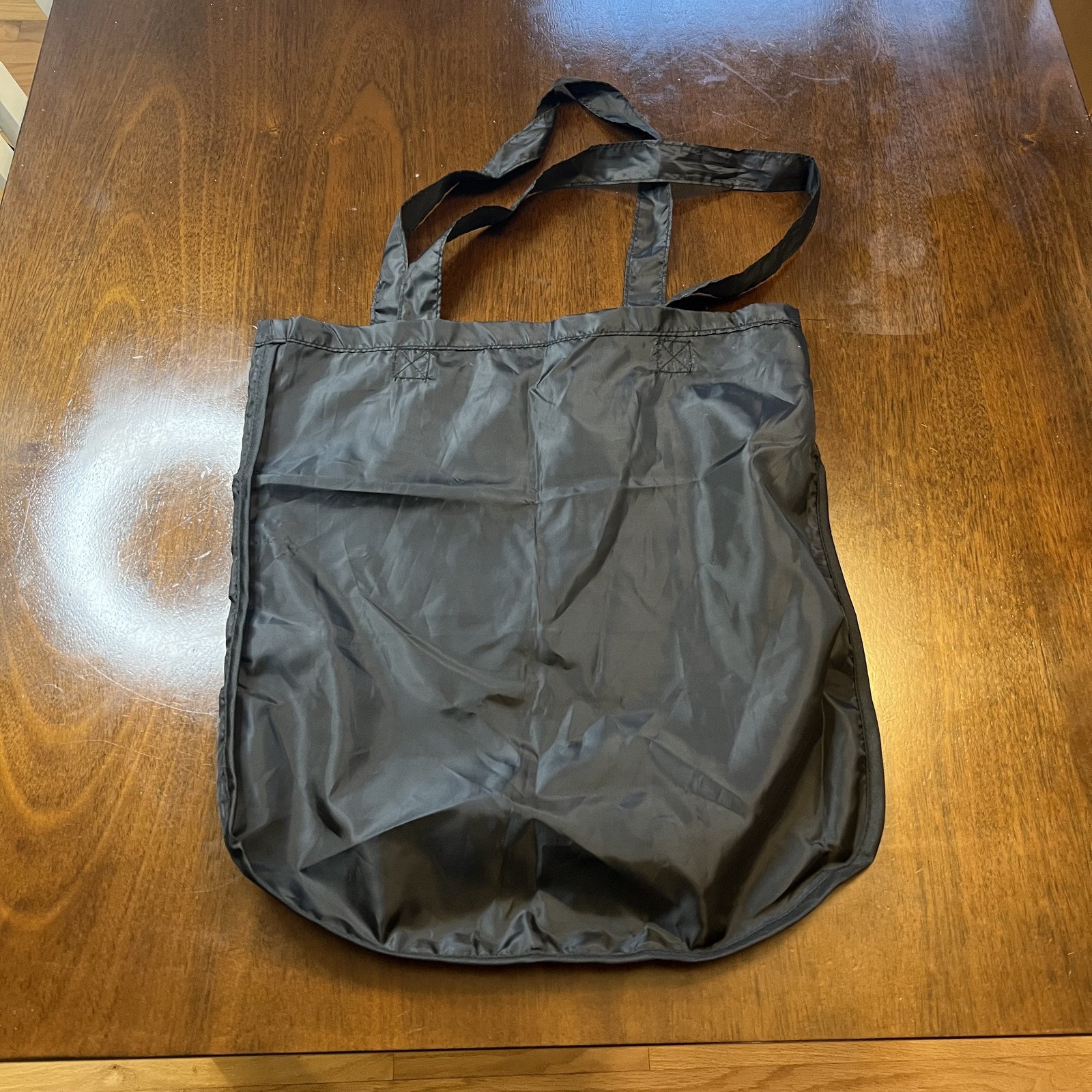 Black Nylon Reusable Tote Shopping Bag – Foldable Lightweight (Approx. 16×14 in)