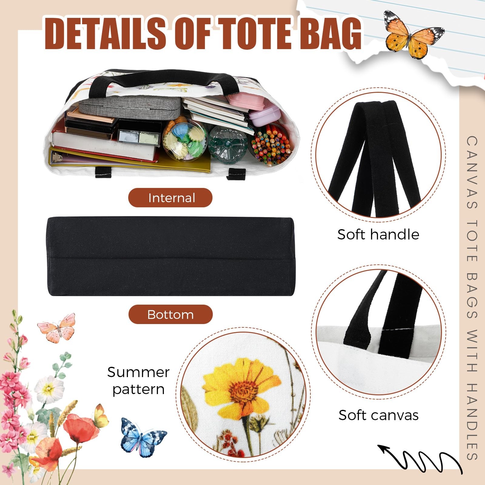 10 Pcs Wildflower Canvas Tote Bag Bulk Large Book Lovers Floral Gift Tote 18….