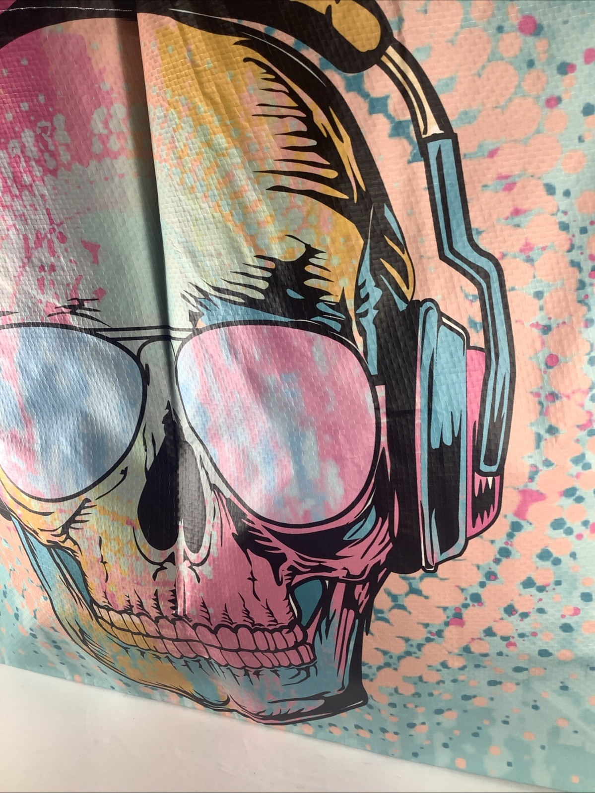 New~XL Sugar Skull w/Headphones Multi-Colored Reusable Shopping Bag -TJMax