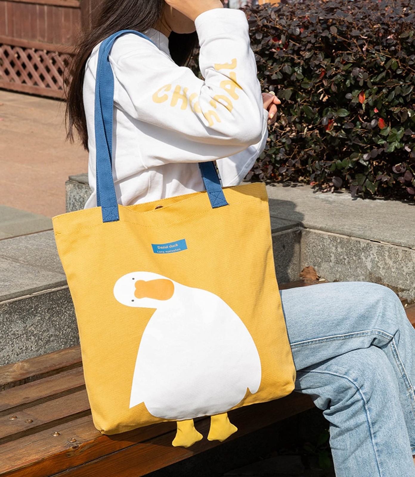 Cute Canvas Tote Bag graphic tote bag funny bags Lunch Grocery (yellow duck)