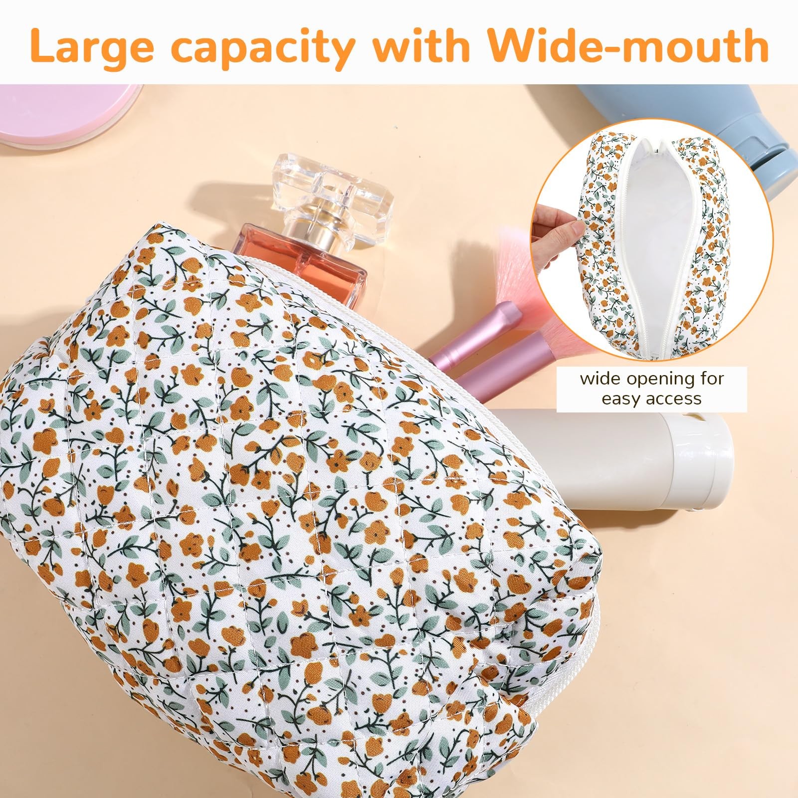Caeuiciw 10 Pcs Cotton Quilted Makeup Bag Bulk Floral As shown in the figure