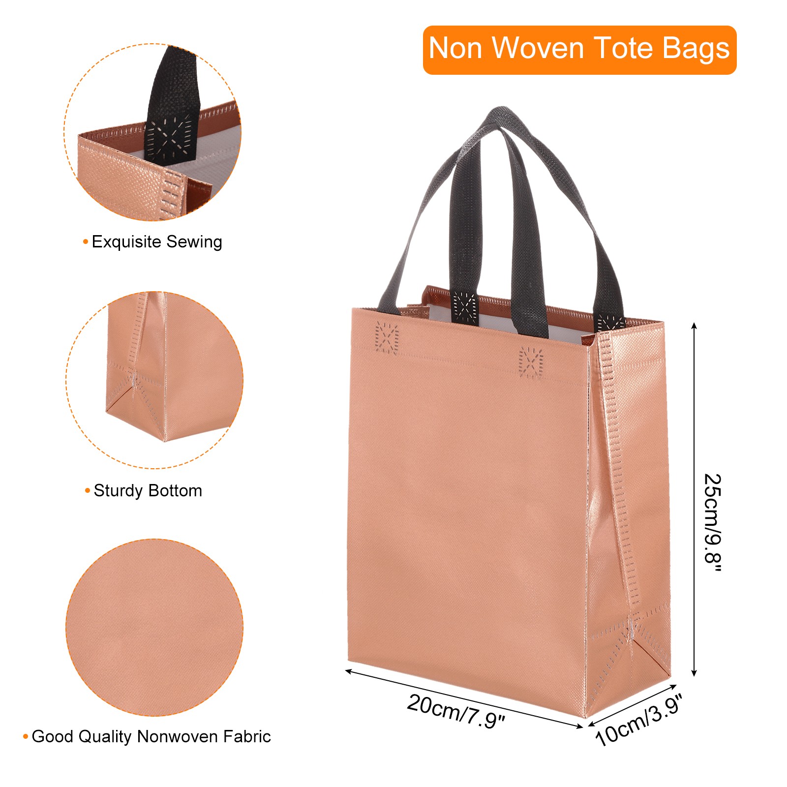 12Pcs Reusable Gift Bags with Handles 7.9 x 9.8 Inch Rose Gold