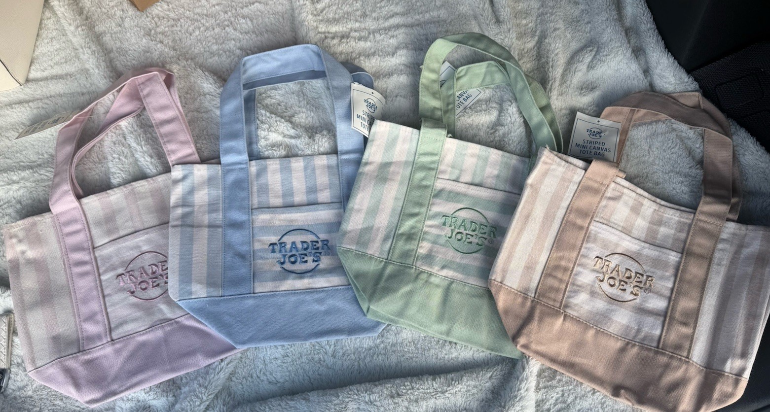 Trader Joe’s Mini Pastel Stripe Canvas Tote Bag Limited Edition Set Of 4 In Hand