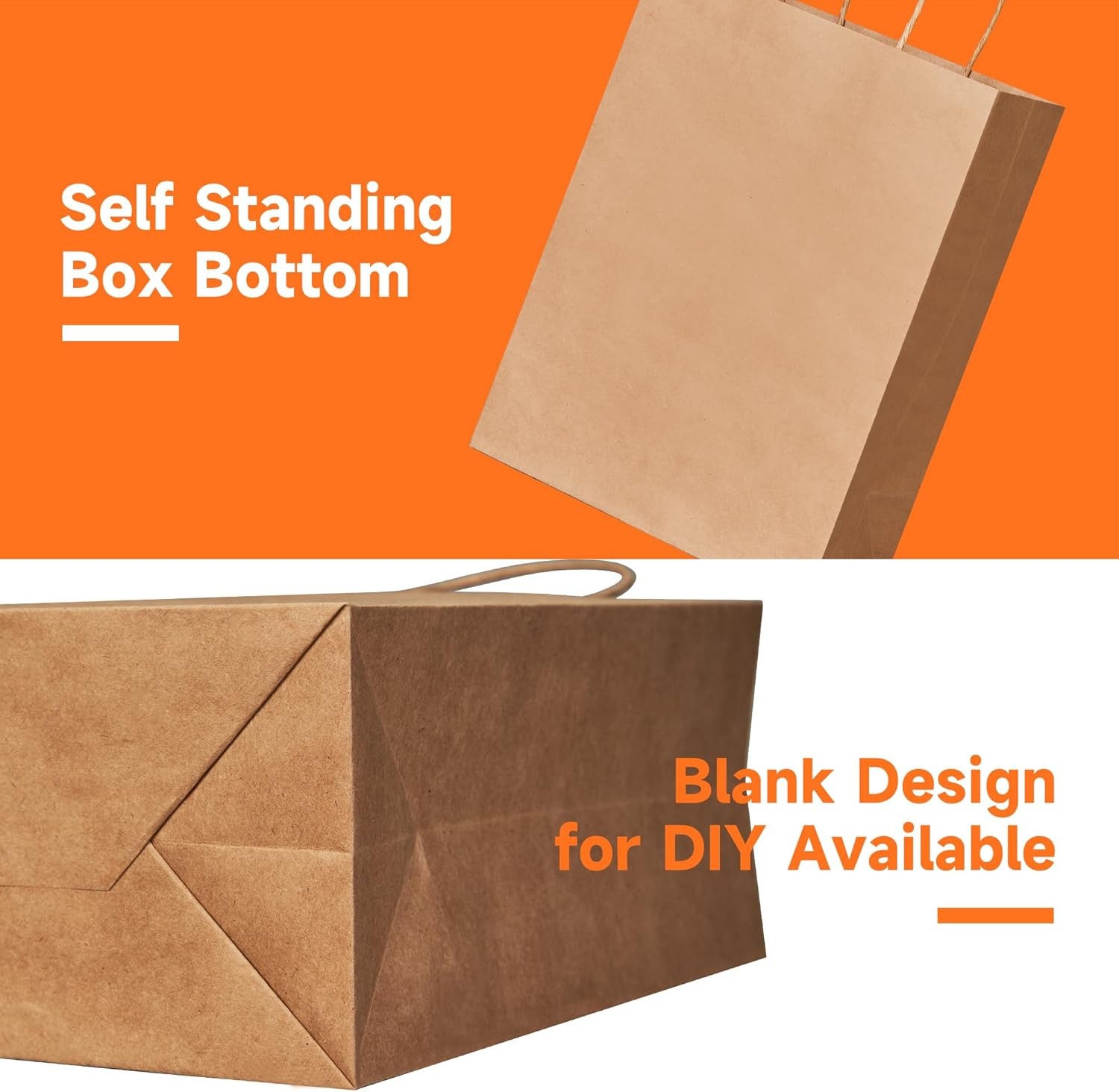 Brown Paper Bags with Handles in Bulk, 50pcs Kraft Paper Bags 8×4.5×10.8 inch,