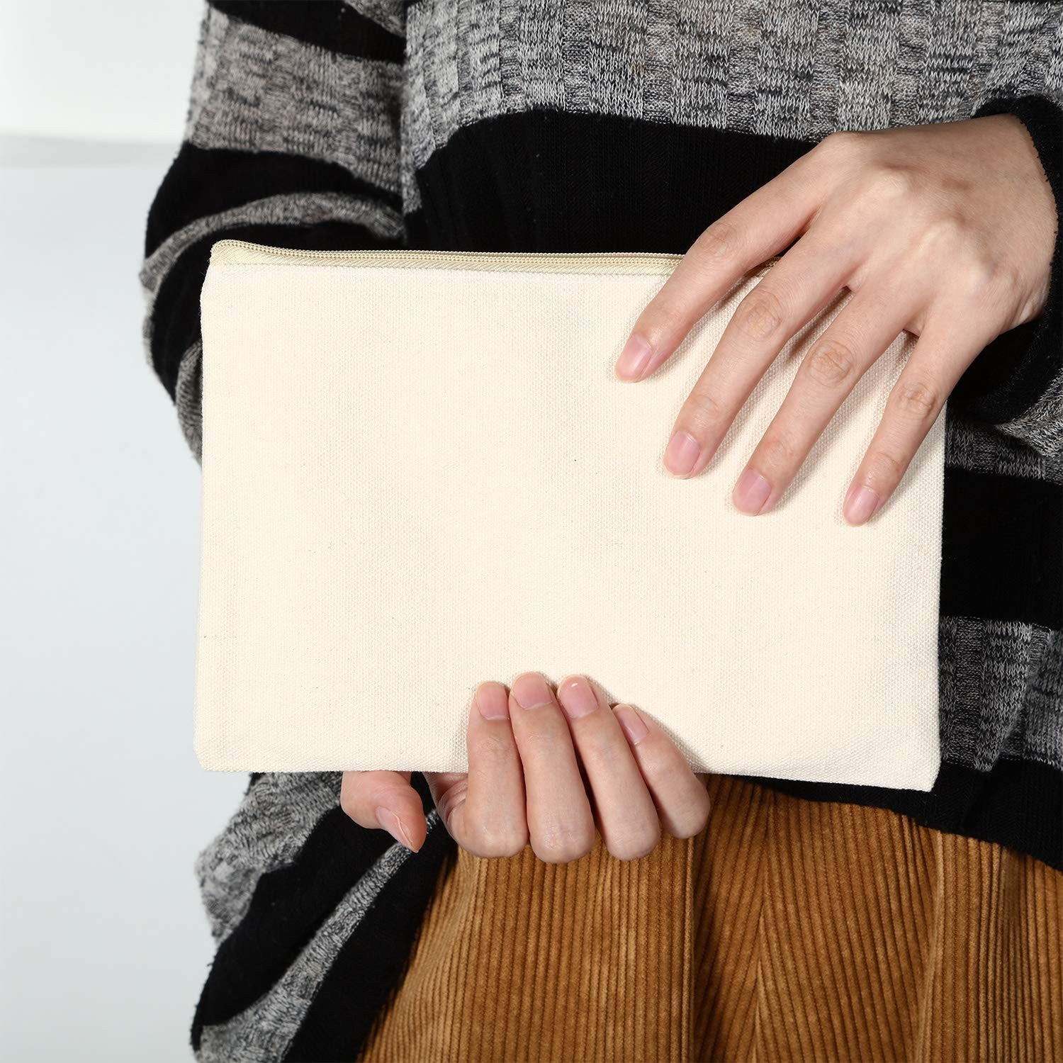 Gejoy 10 Pieces Cosmetic Canvas Pouch Bag Multipurpose Makeup Large, Beige