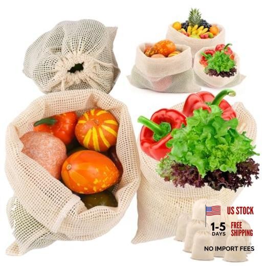 8 Pack Reusable Produce Bags Grocery Washable, 2 × XL, 2 × L, 2 × M, 2 × S
