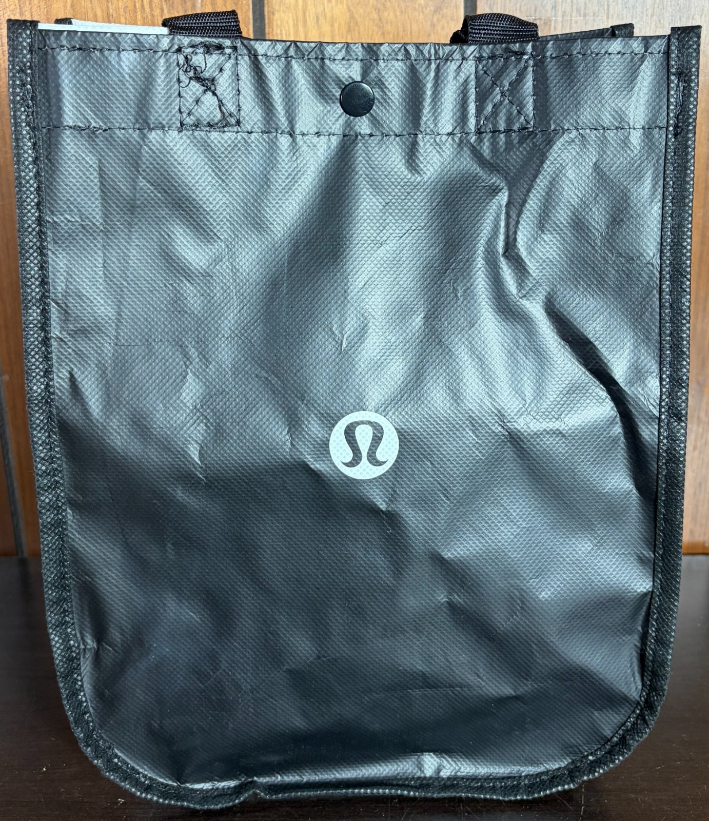 Lululemon Reusable Tote Bag Black Gray Small Shopping Lunch Eco Bag Snap Closure