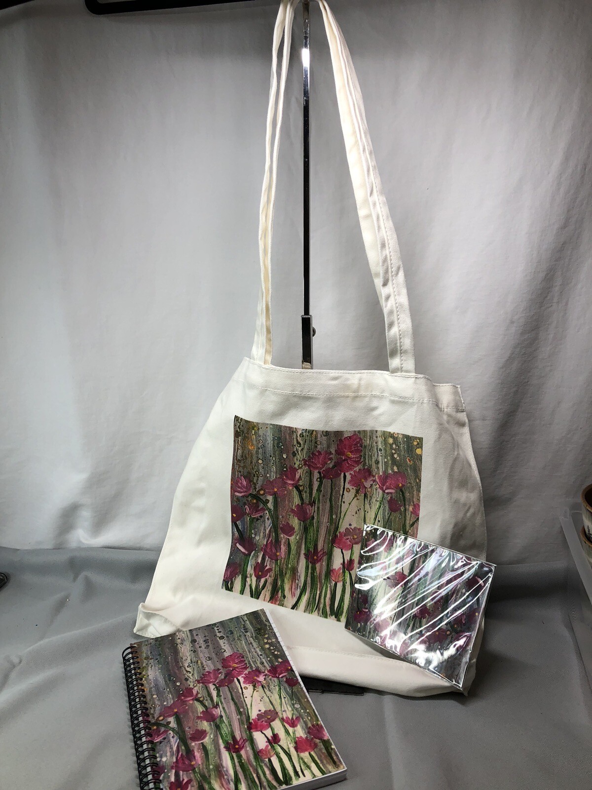 Reusable Wildflower Tote Bag. Plus Matching Notebook And Magnet. Handmade