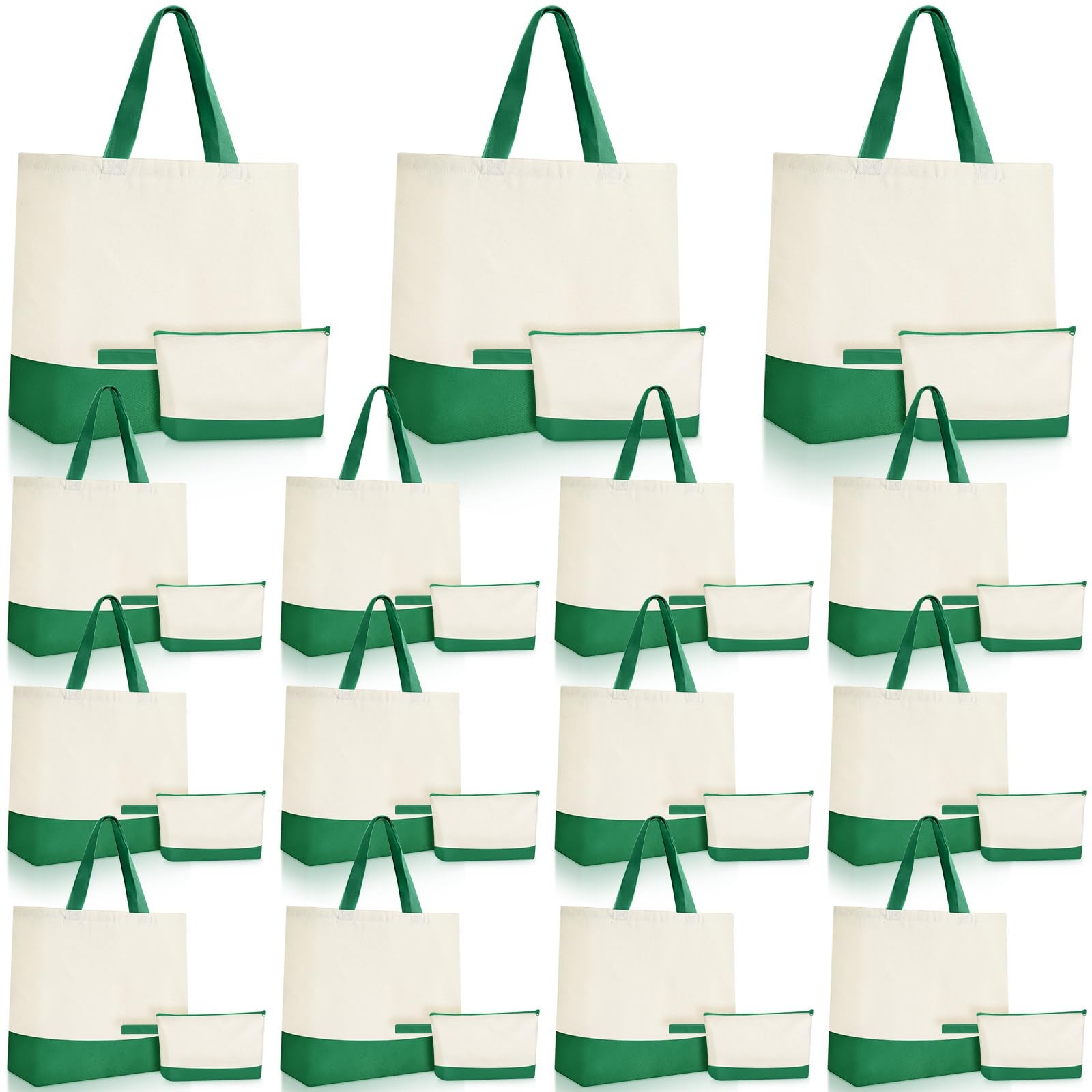 50 Pcs Canvas Tote Bags Bulk with Zipper Cosmetic Pouch 18.5″ Reusable Cotton…