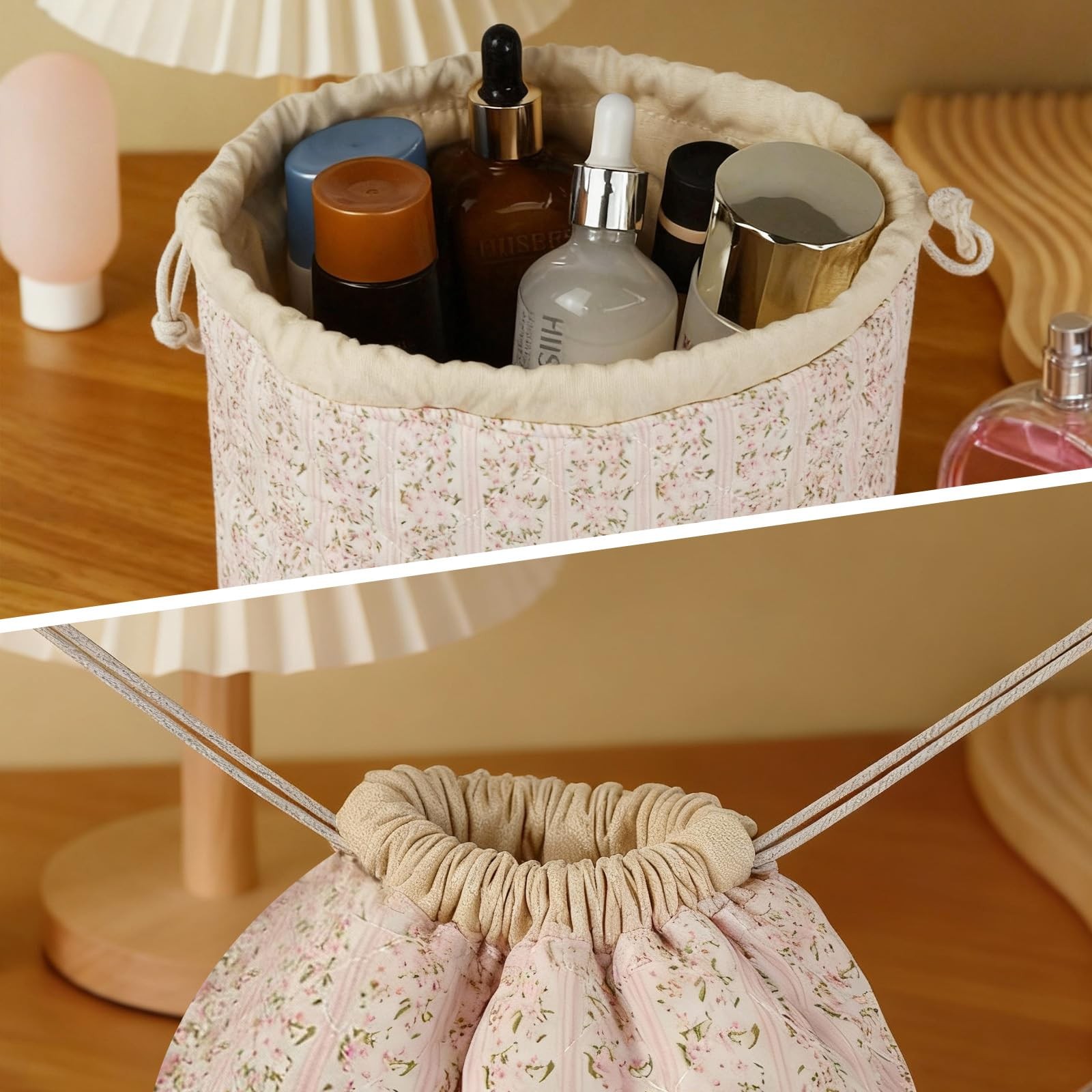 Gosect Large Makeup Bag, Cute Drawstring Cosmetic Bag S(6.6*4.7*4.4), Blue