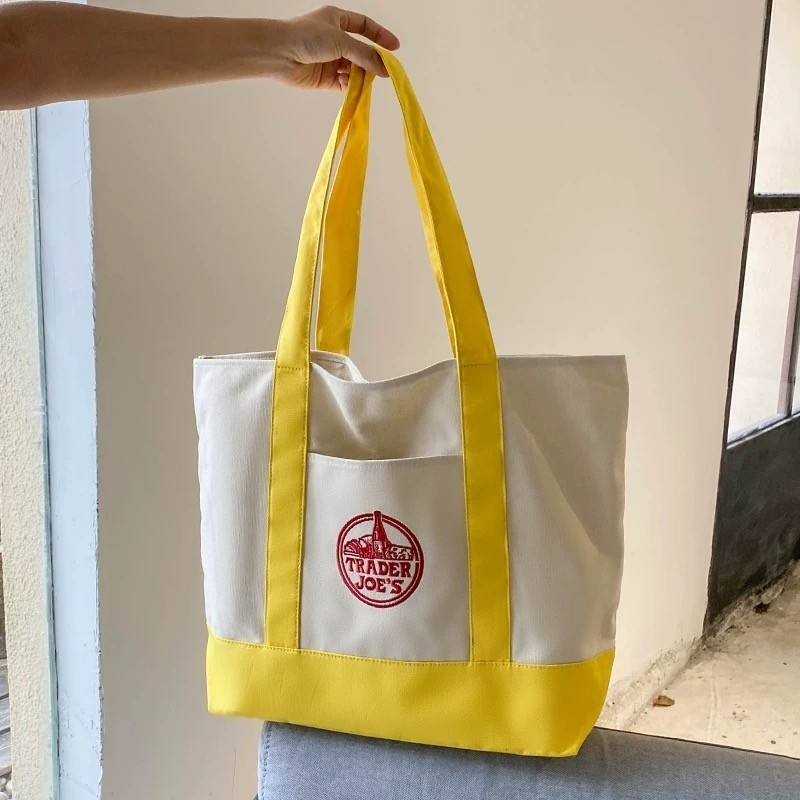 Trader Joe ‘s Large Canvas Reusable Tote Bags Colorful Canvas Tote Bag 4 Colors