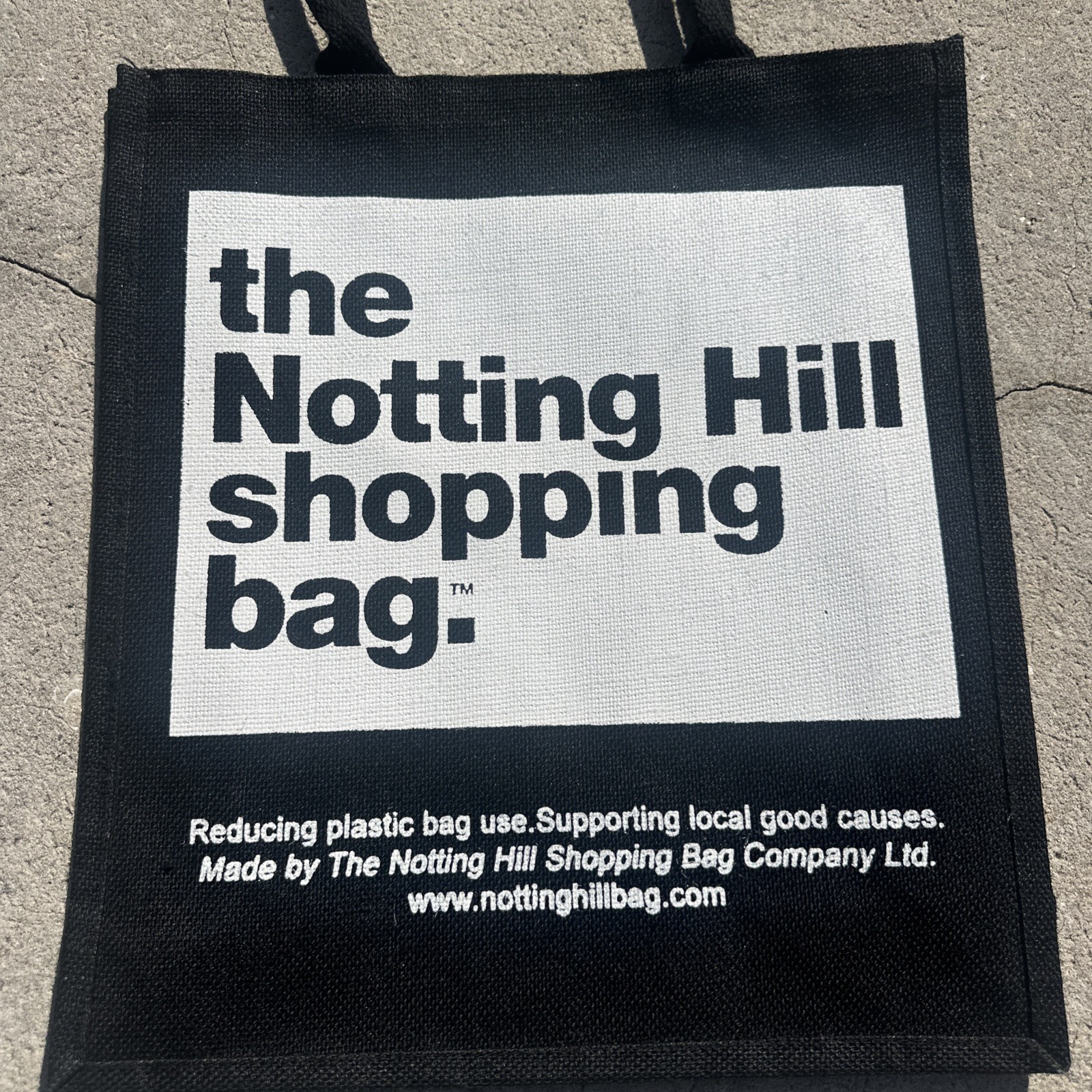 The Notting Hill Shopping Bag Black Canvas Reusable Travel Casual Logo Designer