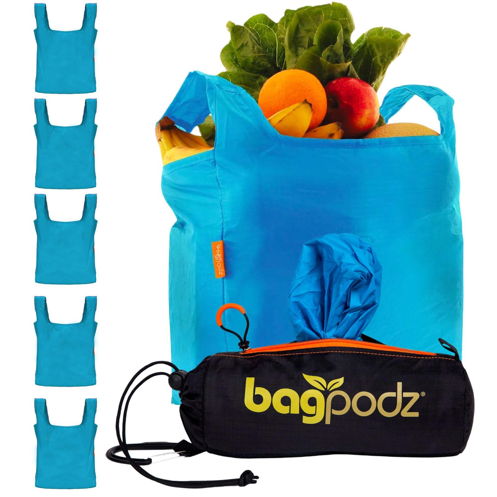 Reusable Grocery Bags 5 Pack Foldable Washable RipStop Nylon Holds 50lbs