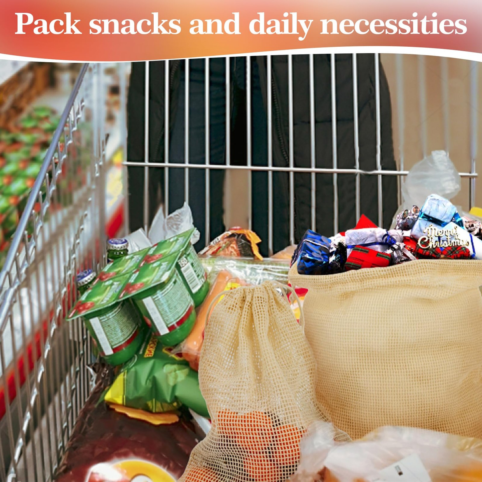 MAQIHAN 6 Pack Reusable Produce Bags Cotton Mesh 8*10,10*12，12*14, Off White