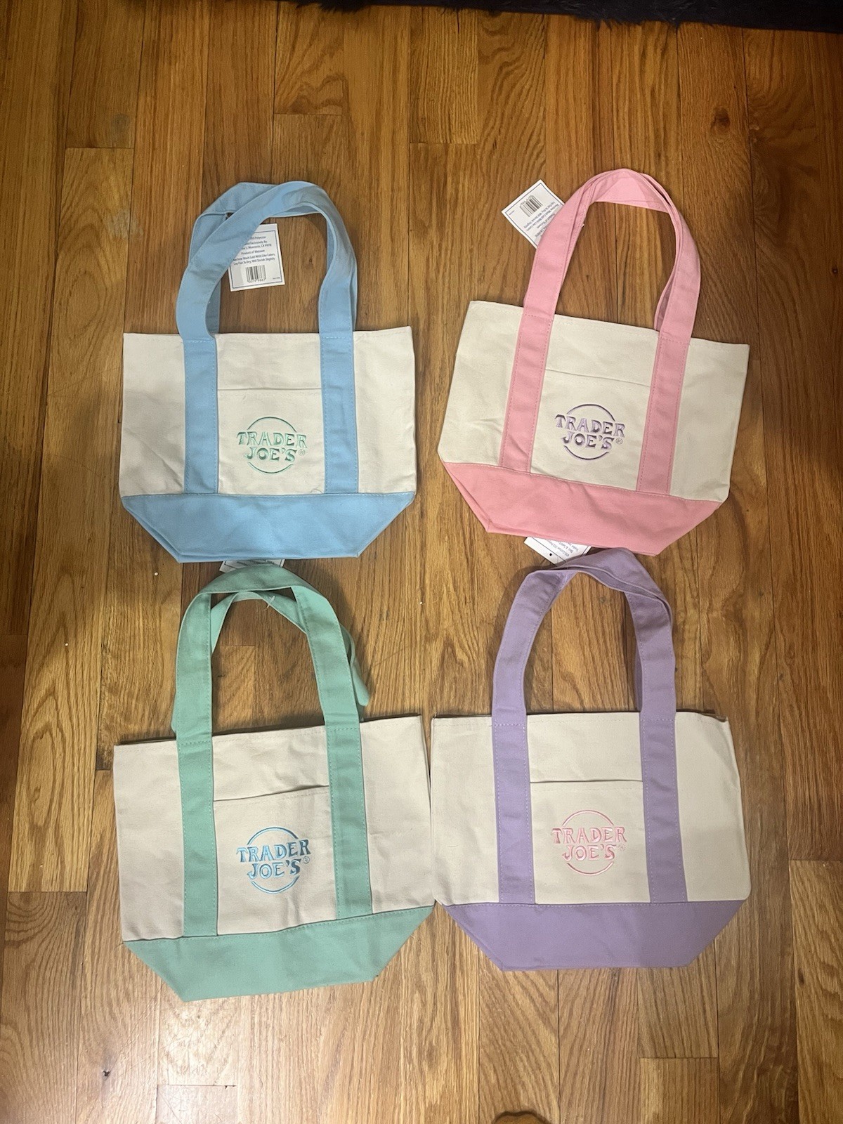 Trader Joe’s Mini Pastel Canvas Tote Bag Set Of 4 Colors Limited (New With Tag)