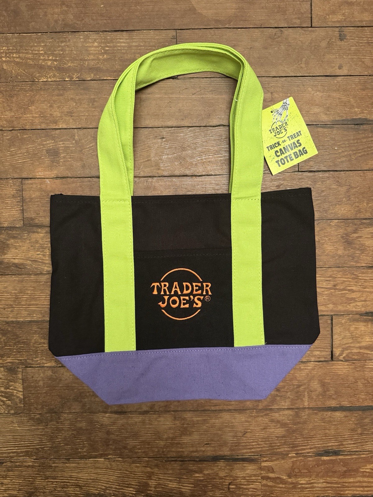 NWT Trader Joes Halloween Tote Bag Limited multi colored Black Purple Green