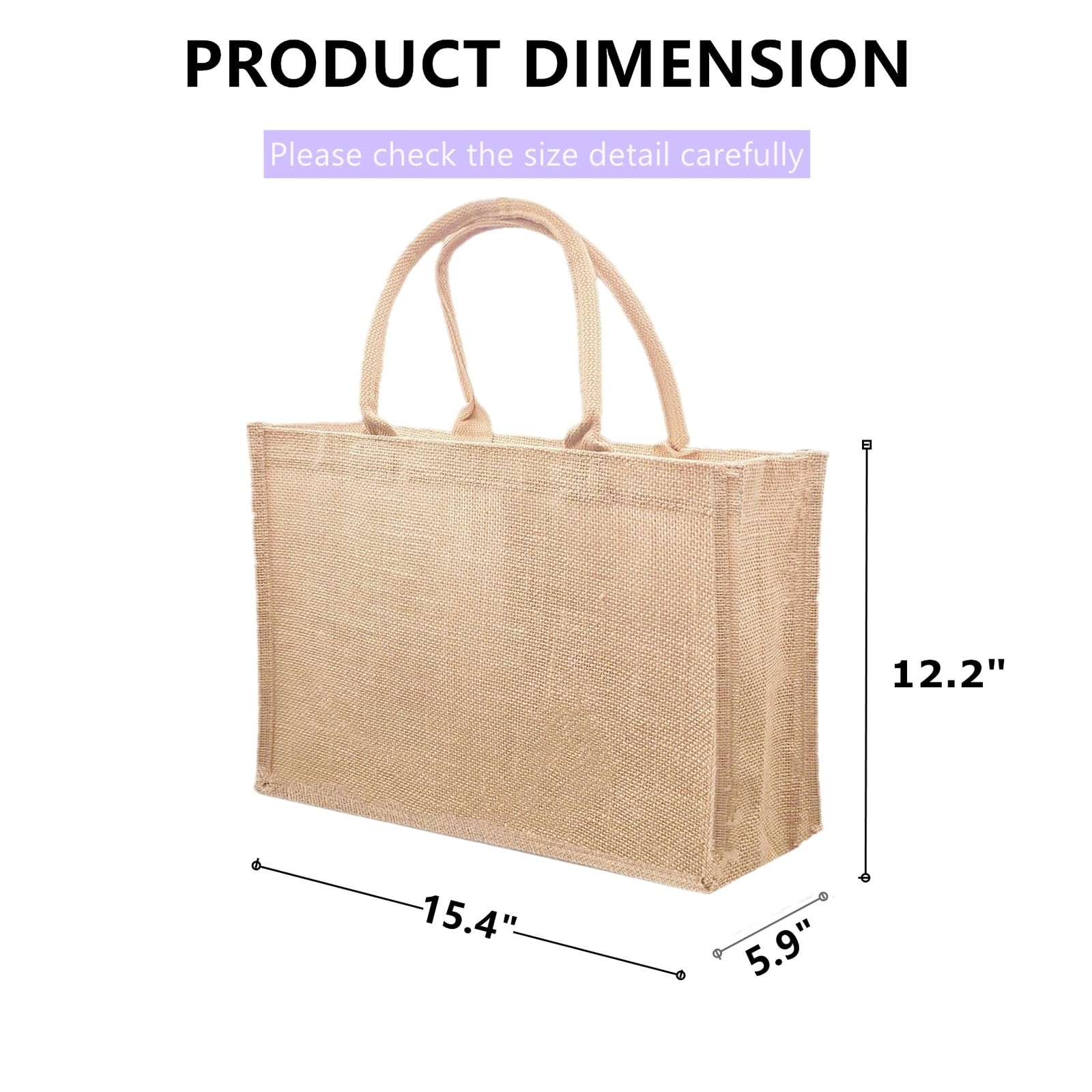 6 Pack Jute Tote Bag Reusable Burlap Beach Rounded Handles 15.4×12.2×5.9