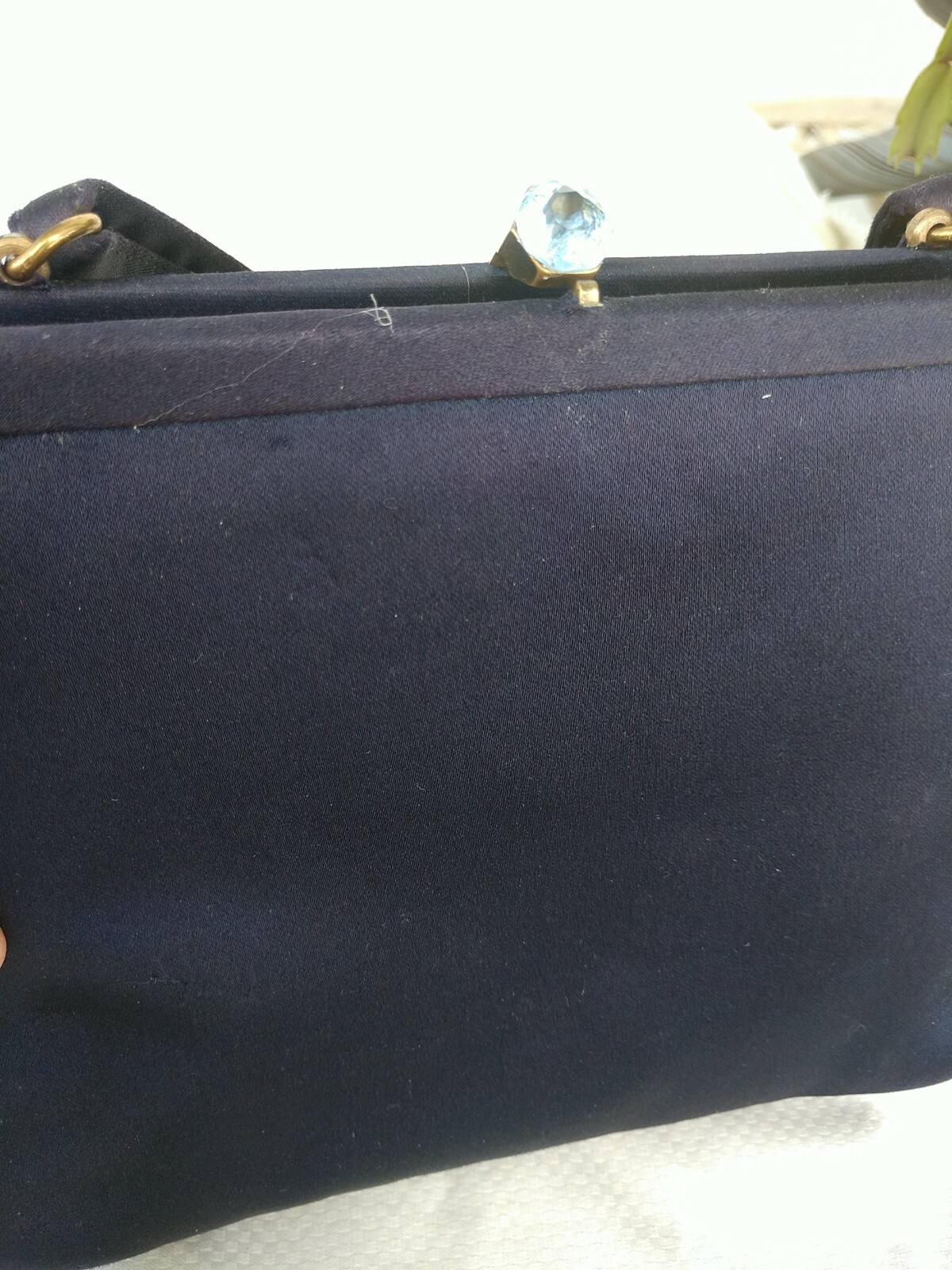 Vintage Bag Small Navi Blue. , W Blue Topasio ?Clasp Cristal? 7 X 7 1/2 silk